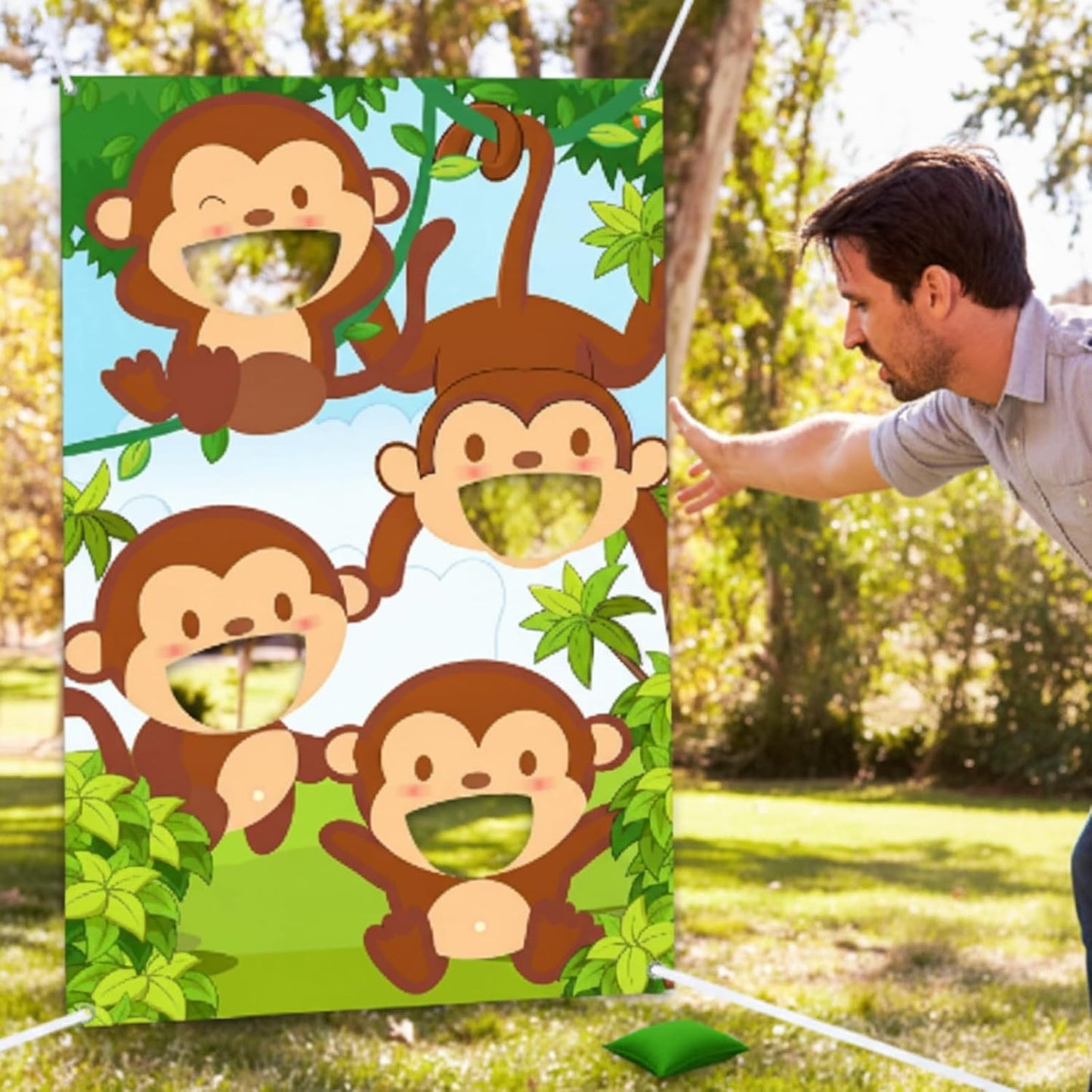 Blulu Jungle Safari Animals Bean Bag Toss Games With 3 Bean Bags, Safari Theme Party Games Decoration, Monkey Bean Toss for Family Animals Theme Party Favor Supplies
