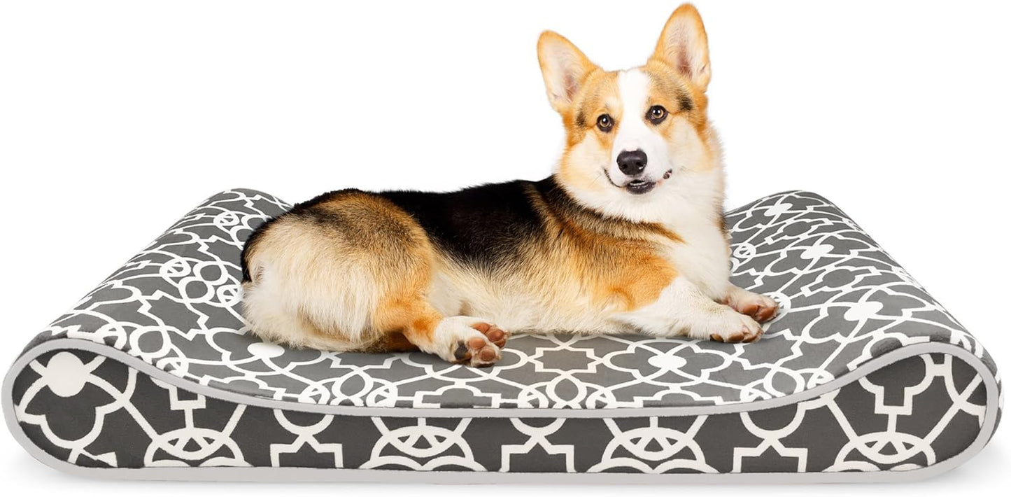 ESU36LCTCHA Memory Foam Orthopedic Bolster Contoured Lounger Pet Bed Mat Lattice Print, Gray