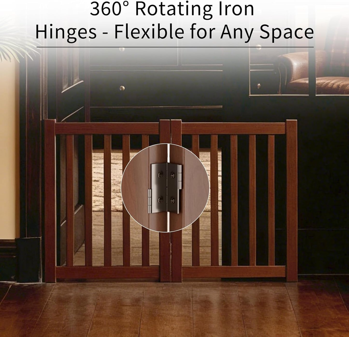 2-Panel Solid Wood Dog Gate - Freestanding Folding Pet Gate for Doorways, Stairs, Indoor, 24" Height, No Installation Needed, Walnut