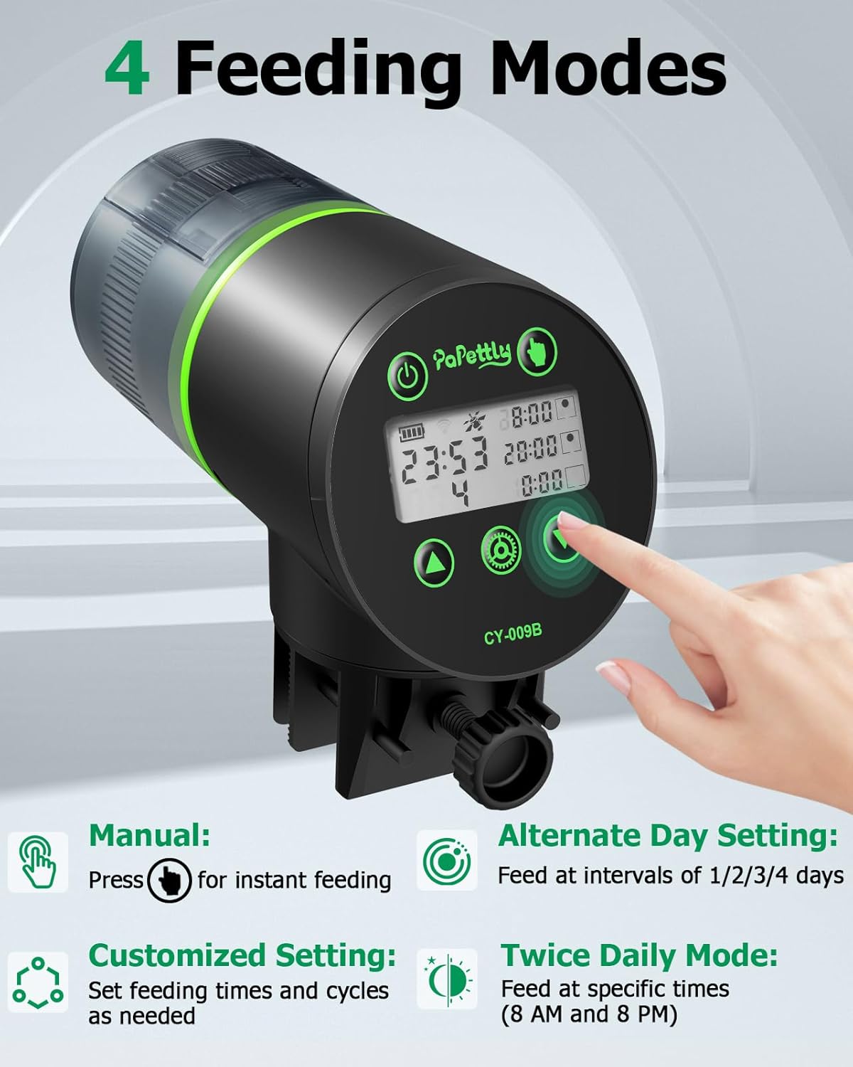 Automatic Fish Feeder for Aquarium, Auto Fish Food Dispenser with Timer and Feeding Ring, Moisture-Proof, Smart Fish Tank Vacation Feeder with 2 AAA Batteries