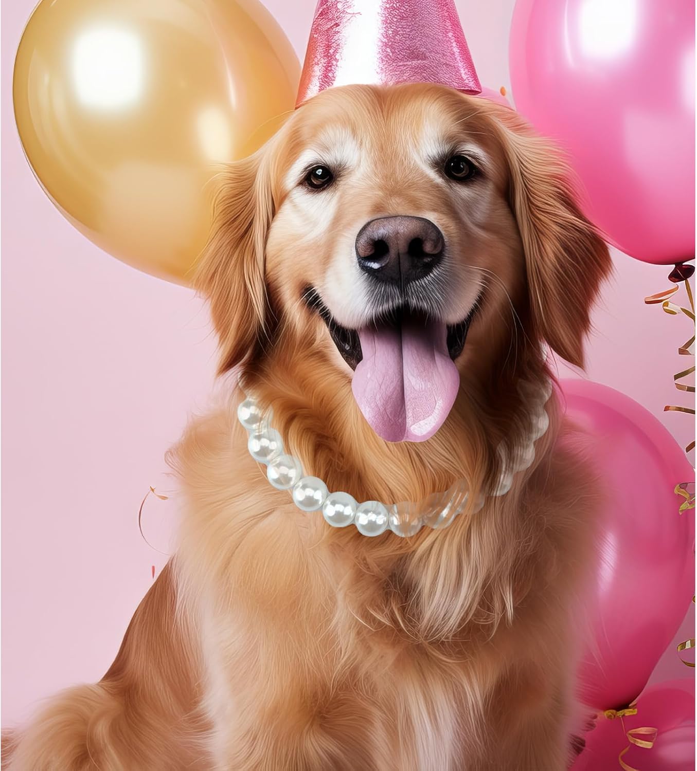 KUDES Chunky Pearl Dog Necklace (Beads 20mm),Elegant Classic Super Big Pearl Collar Necklace Accessories for Medium Large Dogs Occasions and Gatherings (White, M(Neck Girth15.7''-17.5''))
