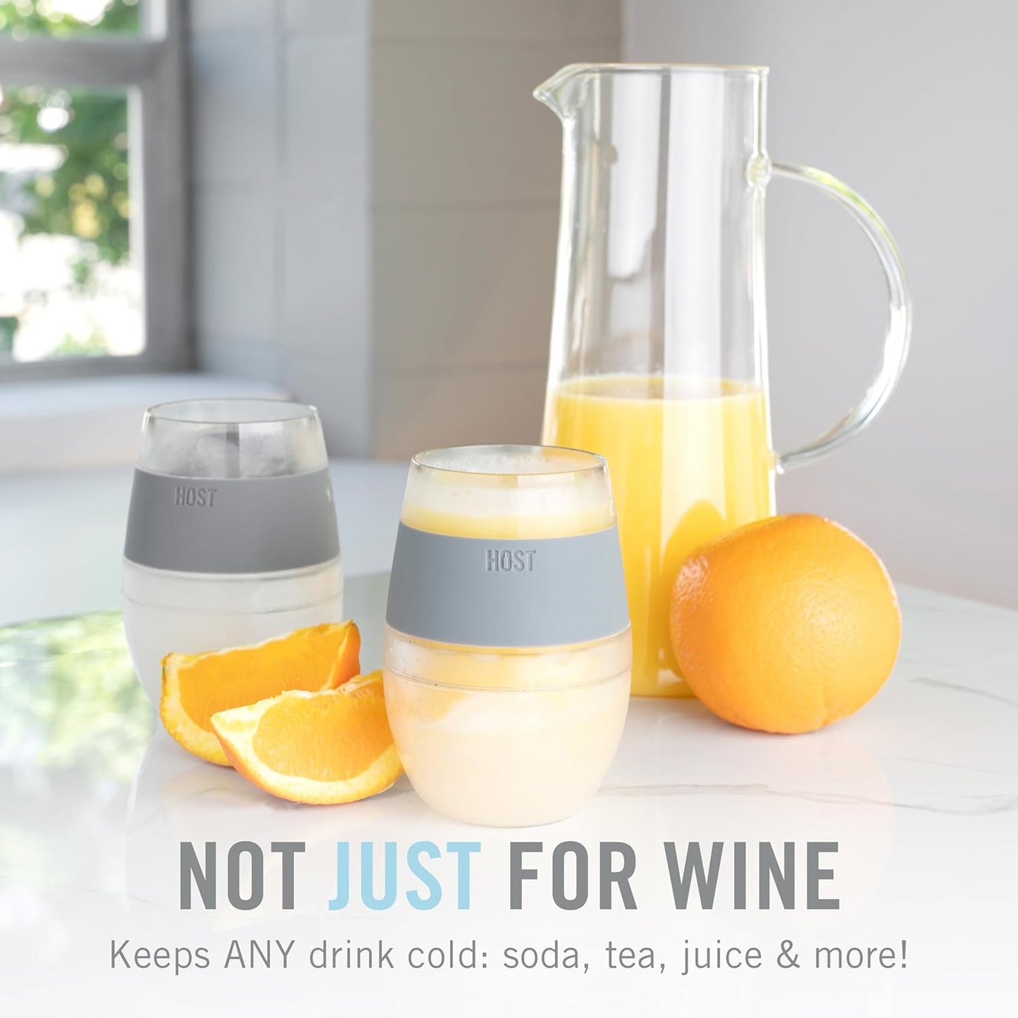 HOST Freeze Wine Glasses with Lids, Insulated Cooling Cups with Freezing Gel, Wine Tumbler Gifts for Women, Freezable Tumblers for Cocktails, Outdoor Party, and Home Bar Gifts, 8.5 oz Set of 2, Gray