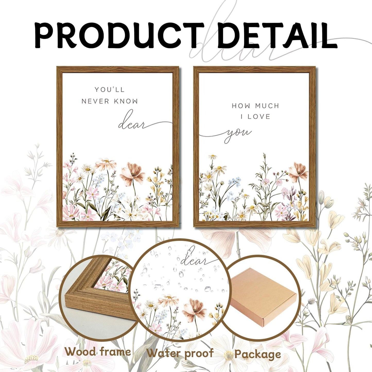 Wood Framed Wildflower Nursery Wall Art Set of 2, Boho Flower Botanical Wall Decor Paintings, Baby Girl Nurseries Pictures Posters Prints for Nursery Baby Room Bedroom Home Decoration 12x16 Inch