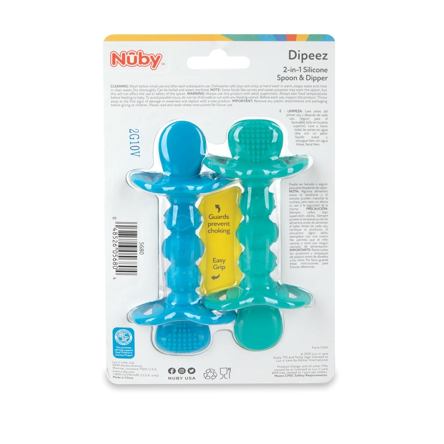 Nuby Dipeez 2 in 1 Silicone Spoons/Dipper, 2pk, Blue/Green