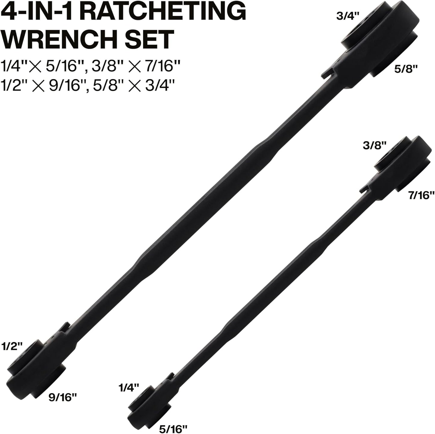 Klein Tools 68216 4-in-1 Reversible Ratcheting Box Wrench Set, Quad Wrench, SAE, 2-Piece, 1/4 to 3/4-Inch, Forged Steel, 90-Tooth