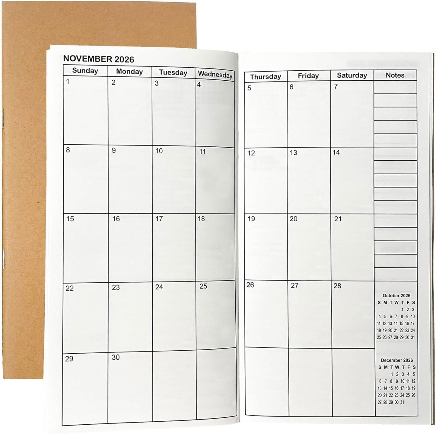 Travelers Notebook Inserts Jan 2026 - Dec 2027, Travelers Notebook Calendar 2 Years, Monthly Planner, Regular Size TN Journal, 8.3 x 4.25 inches, 1pcs