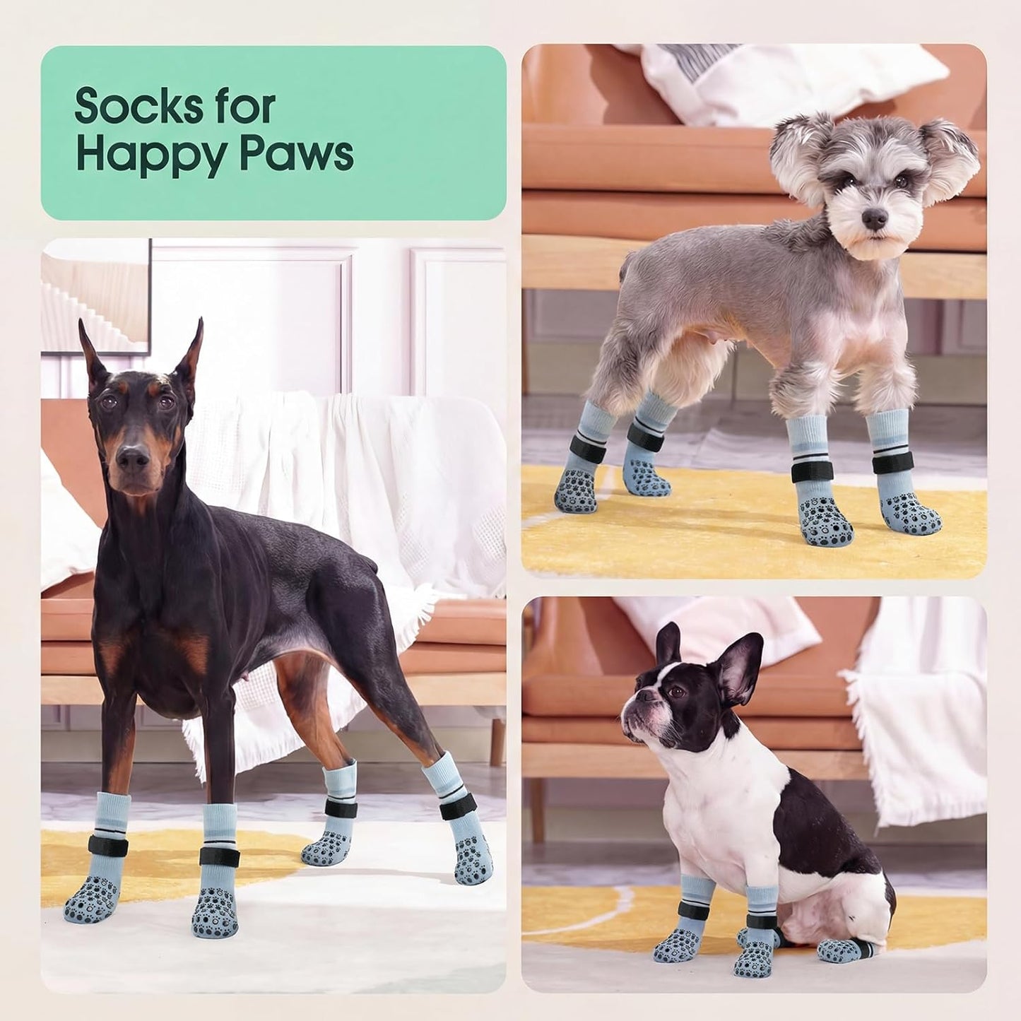 Kuoser Dog Socks, Non-Slip Dog Grip Sock for Hardwood Floors, No Twist Dog Boots & Paw Protectors 4 Pcs Anti-Scratch Hot Pavement Winter Snow Socks for Small Medium Large Senior Dogs, Grey XS