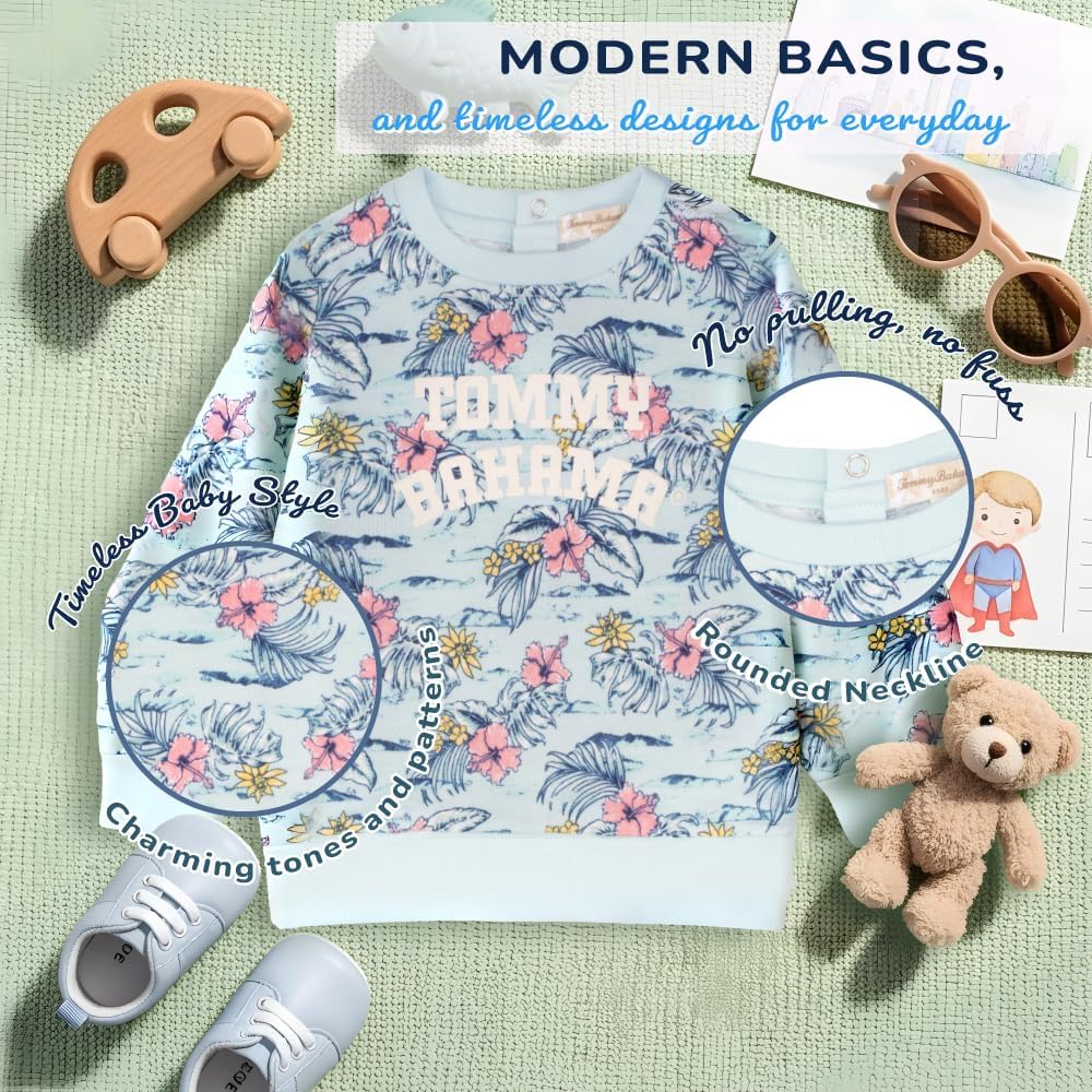 Tommy Bahama Baby 3-Piece 100% Cotton Set - Long Sleeve Shirt, Onesie, and Pants Bundle for Infants and Babies