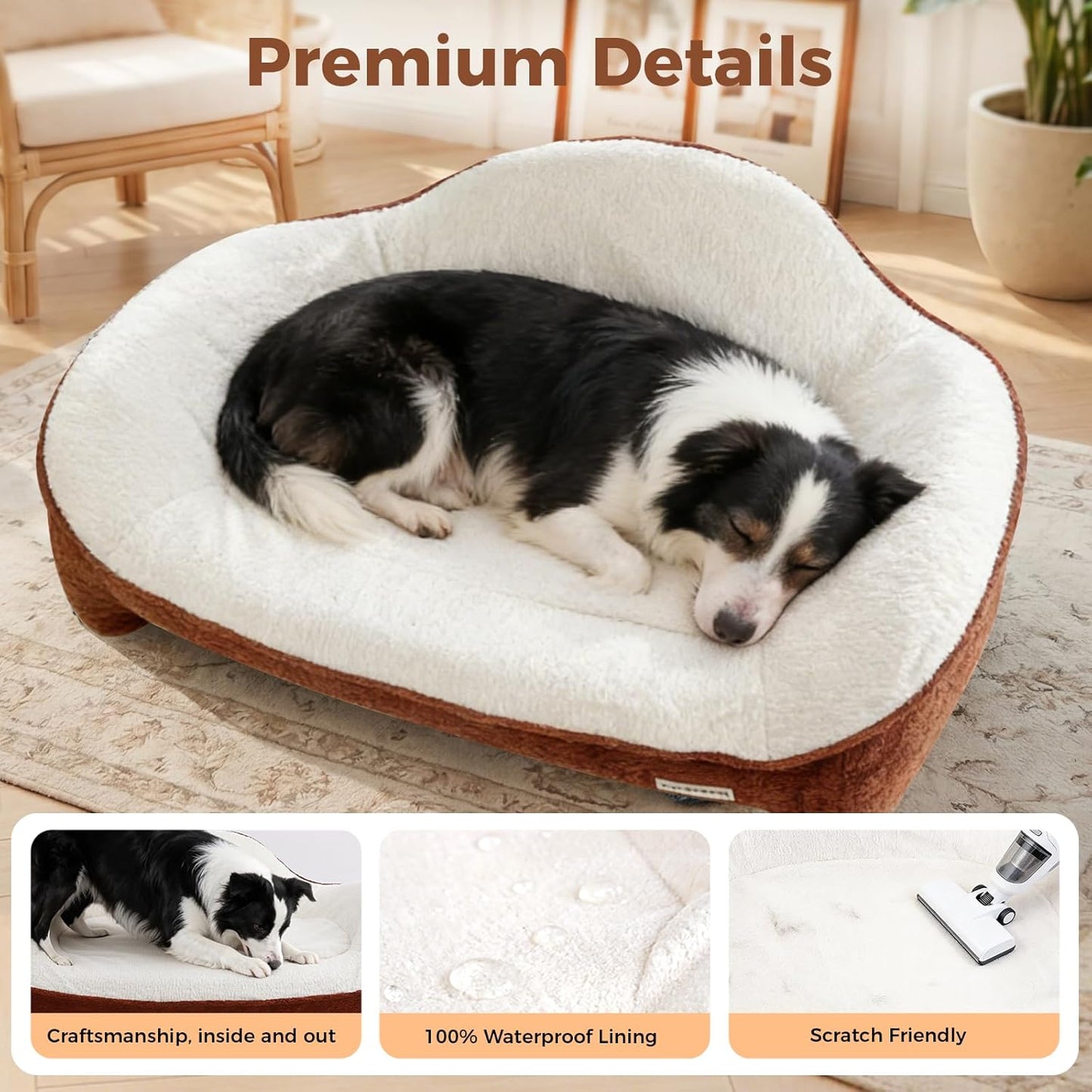 Orthopedic Dog Bed Medium Size Dogs - One-Piece Molded Support Foam™ Comfort Never Sag Dog Couch with 3 Washable Removable Covers & Bone Toy, Waterproof Liner, Nonslip Base, Brick Red, 36"