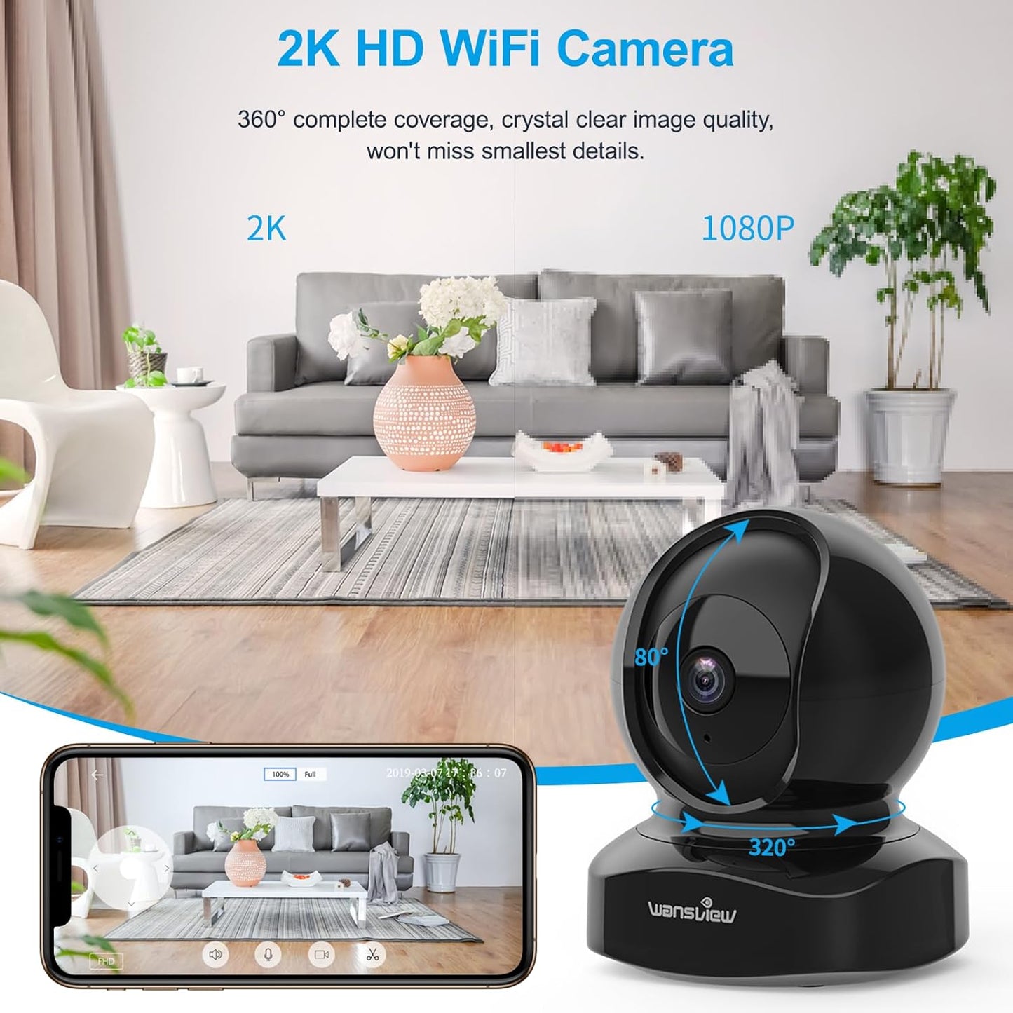 Wireless Security Camera, IP Camera 1080P HD Wansview, WiFi Home Indoor Camera for Baby/Pet/Nanny, Motion Detection, 2 Way Audio Night Vision, Compatible with Alexa, with TF Card Slot and Cloud