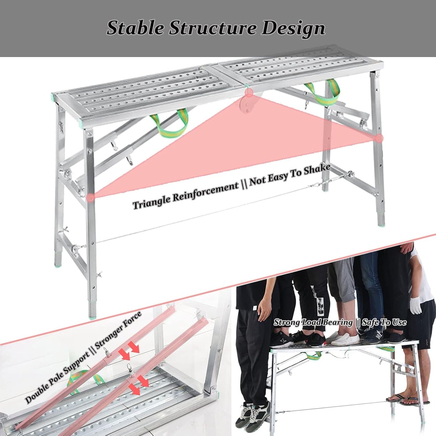 Scaffolding Equipment, Step Ladders, Portable Multipurpose Folding Scaffolding Work Platform Scaffold Tower Ladder Stool Bench Adjustable Height, Galvanized Steel Welding, 800 Lbs Maximum Load