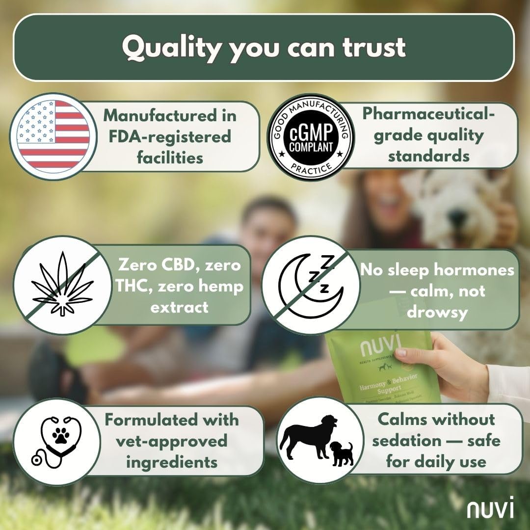 Nuvi Calming Chews for Dogs — Anxiety & Stress Relief Soft Chews | Non-Drowsy, Vet-Recommended Ingredients | Separation Anxiety, Fireworks, Travel | 90 Count
