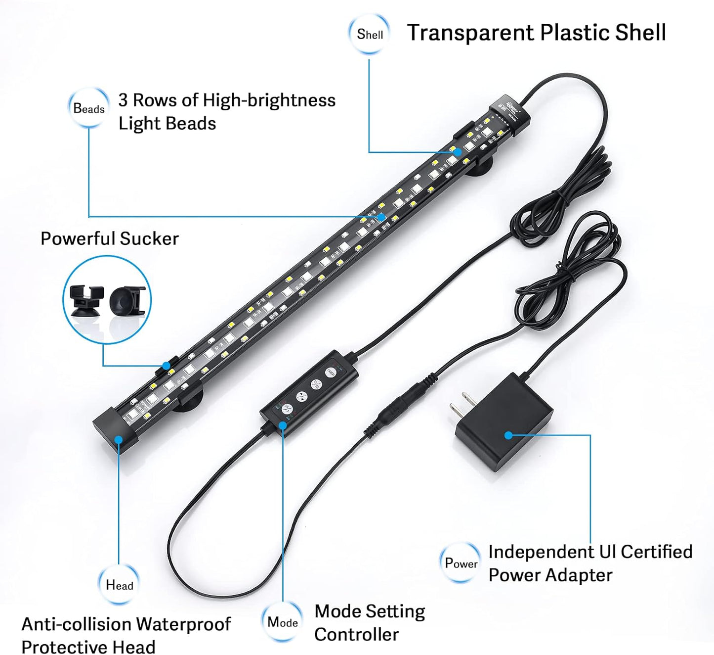 hygger 24/7 Mode Submersible Aquarium LED Light, Full Spectrum Hidden Fish Tank Light with 3 Rows Beads 7 Colors Auto On Off Sunrise-Daylight-Moonlight, Adjustable Timer Brightness 6W