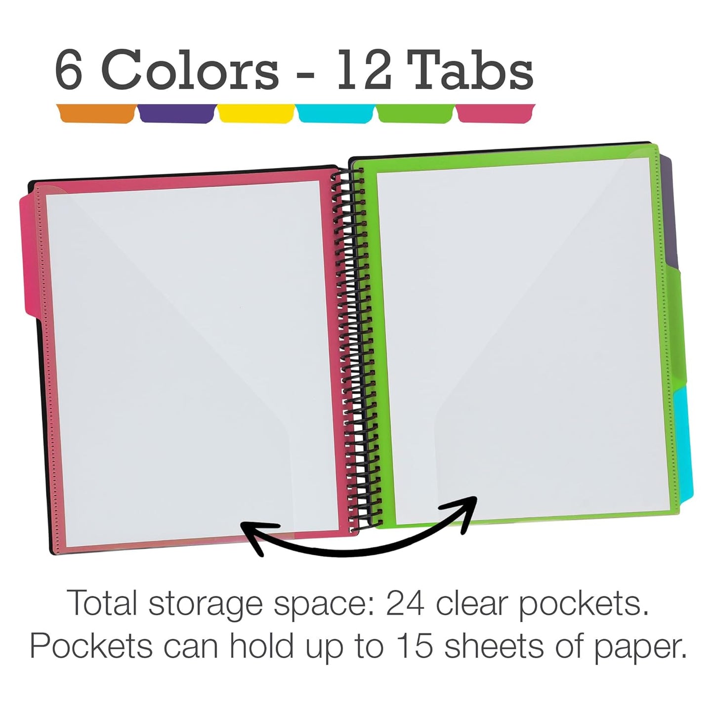 Samsill Spiral Folder Organizer - 12 Dividers & 24 Pockets with Zipper Pouch, Multi Pocket Color Cordinated Folder Binder with Customizable Tabs, Document Organizer (Fashion)