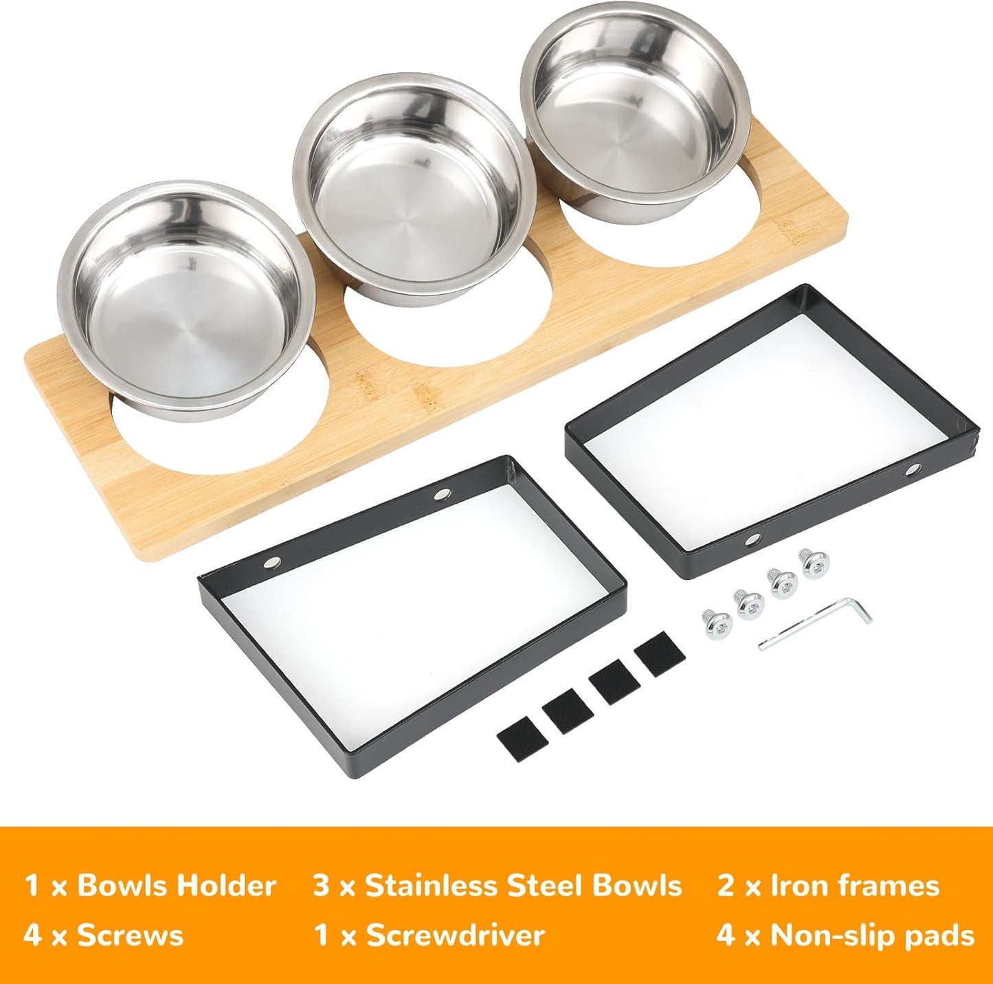 Elevated Cat Bowls with 3 Stainless Steel, 15° Tilted Raised Cat Bowl Set, for Indoor Cats for Small Cats and Puppies Pet Bowls with Stand