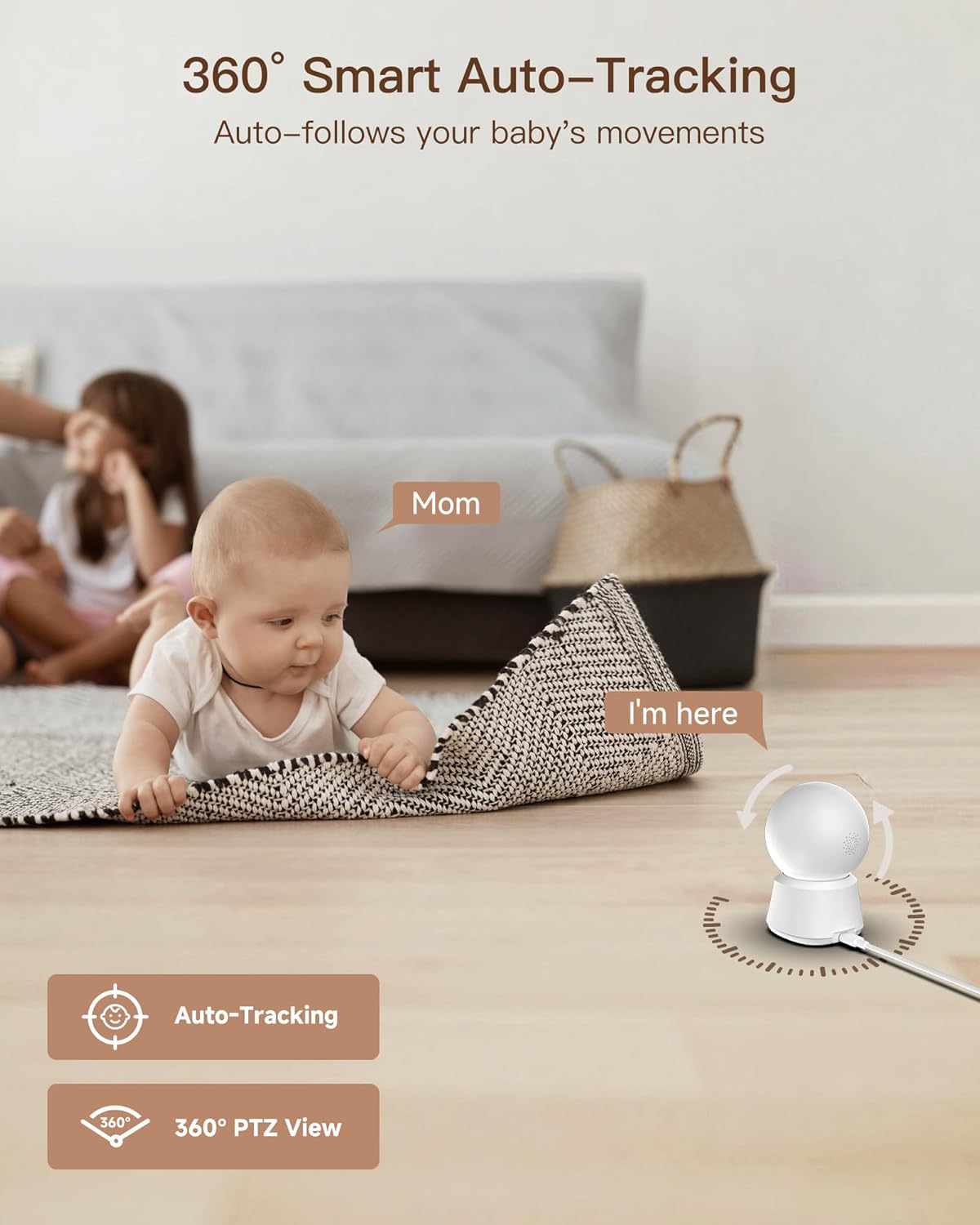 ARENTI WiFi Baby Camera Monitor B2 Kit 2025 Upgraded, 5-inch Wireless Display, Smartphone App, Encrypted Connection, Lullaby, Super Night Vision, Auto Tracking, Temp Sensor, Support Local Storage