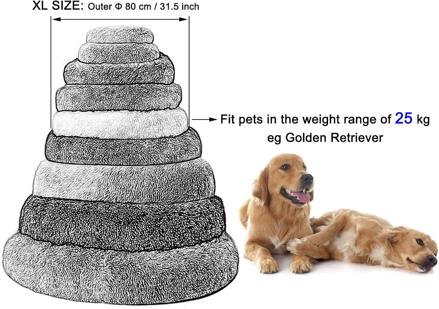 Dog Beds Moisture Proof and Non-Slip Base M/L/XL Size Round Donut Shaped Dog Bed for Dogs or Cats Pet Cushions for Sleeping for Pugs Bulldog or Labrador (Color : 05, Size : X-Large)