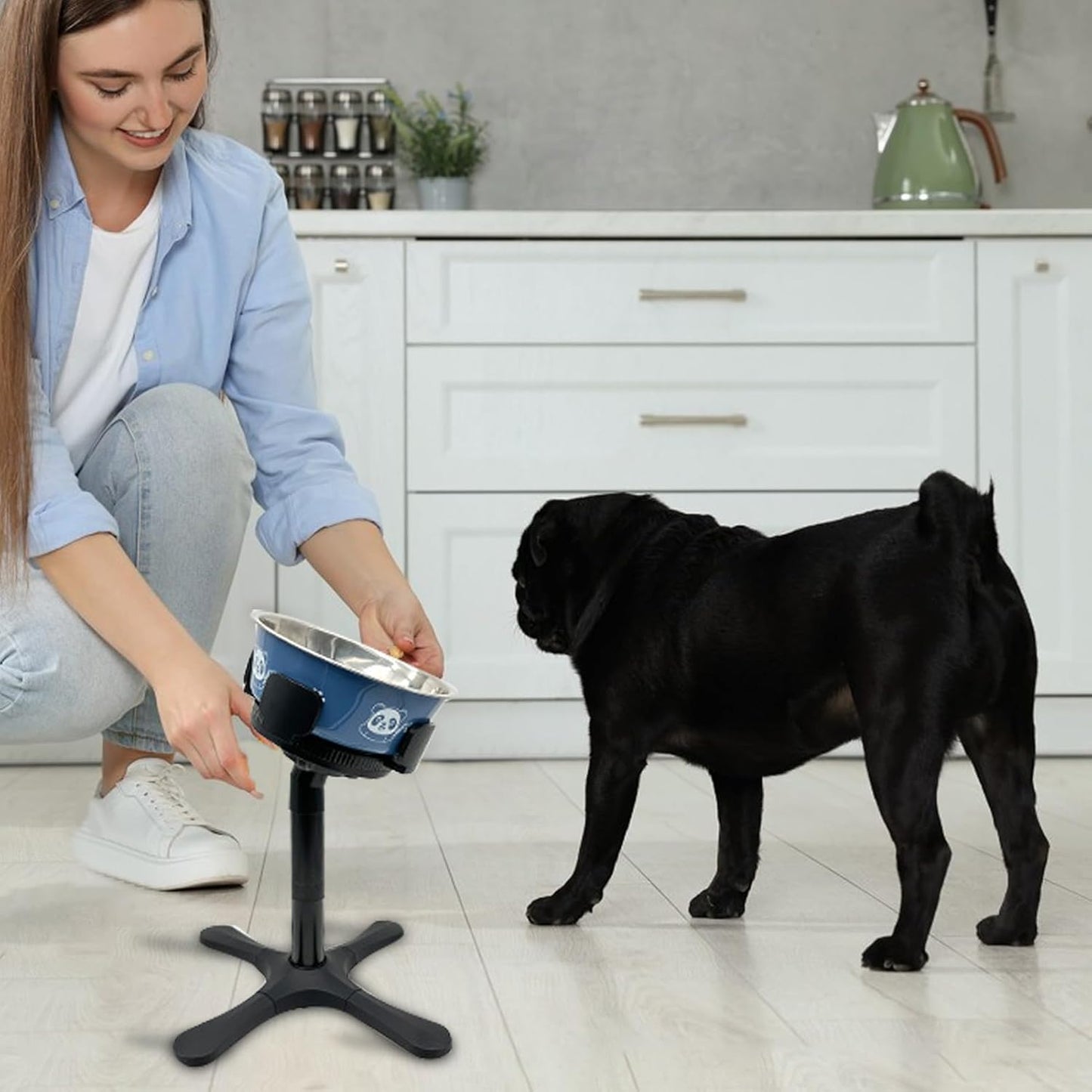 Dog Bowl Stand, Adjustable Feeding Gear, 900g Raised Holder with Compact Design, Single Pet Tool, Anti Tipping Supplies with Easy Setup, Large Medium Dogs Accessories for Backyard Living Room and Home