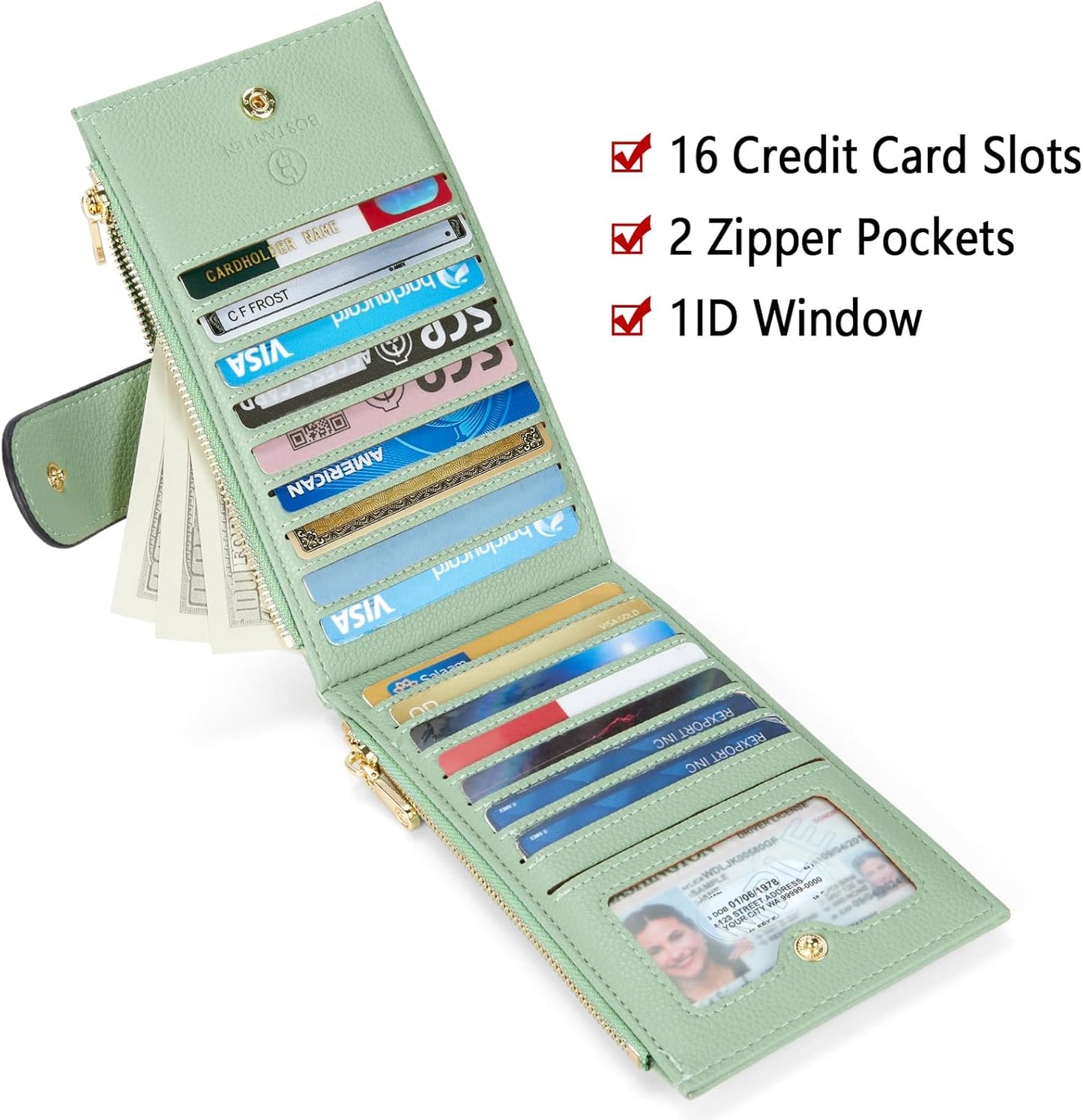 BOSTANTEN Leather Wallets for Women Large RFID Blocking Slim Bifold Purse Card Holder with Zipper Pocket