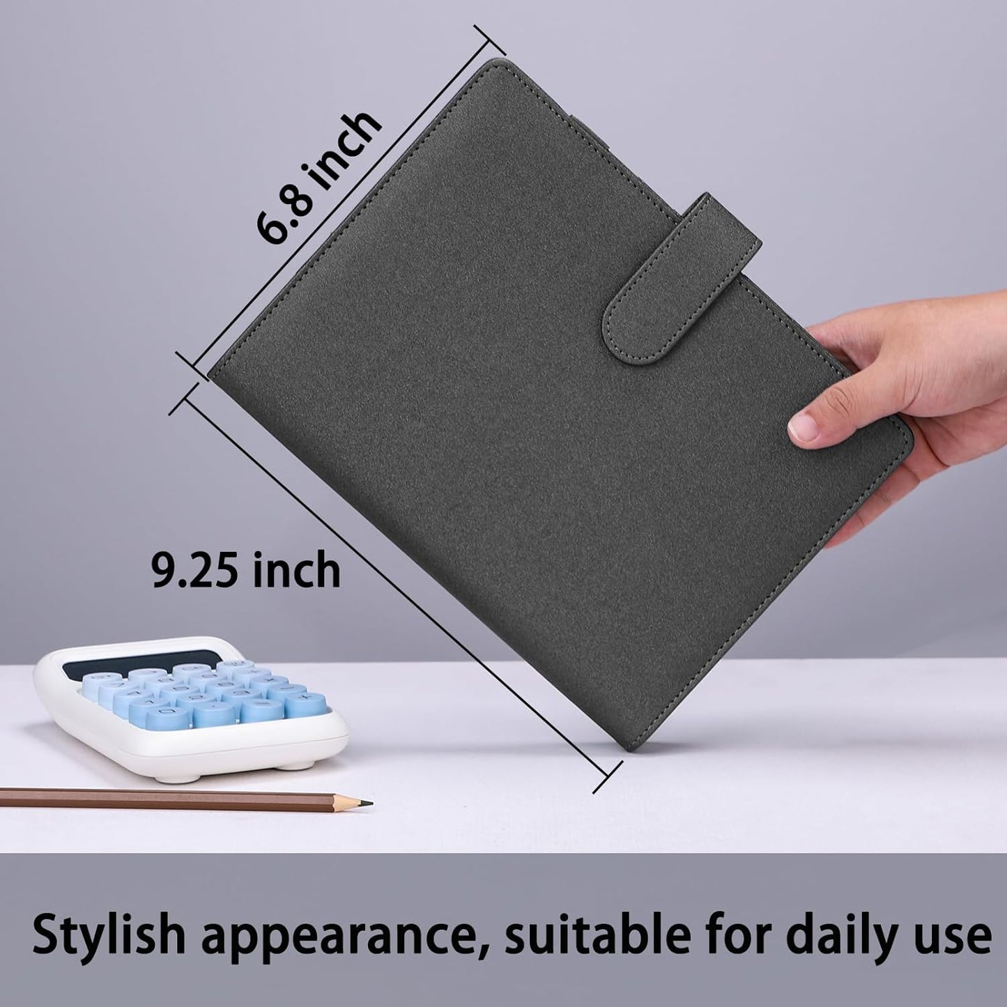 Antner A5 Binder 6 Ring Refillable Notebook Budget Planner Cover for Cash Organizer, PU Leather Loose Leaf Photocard Holder Aesthetic Binder with Magnetic Buckle for A5 Planner Inserts, Glitter Black