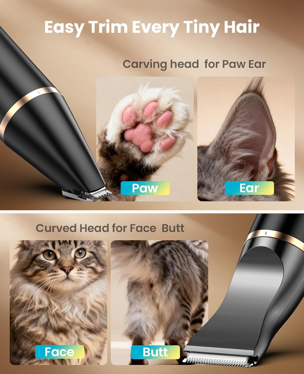 oneisall 2 Speed Cat Clippers with Double Blades, Rechargeable Cordless Small Cat Paw Trimmer, Low Noise for Trimming Dog's Hair Around Paws, Eyes, Ears, Face, Rump (Black)