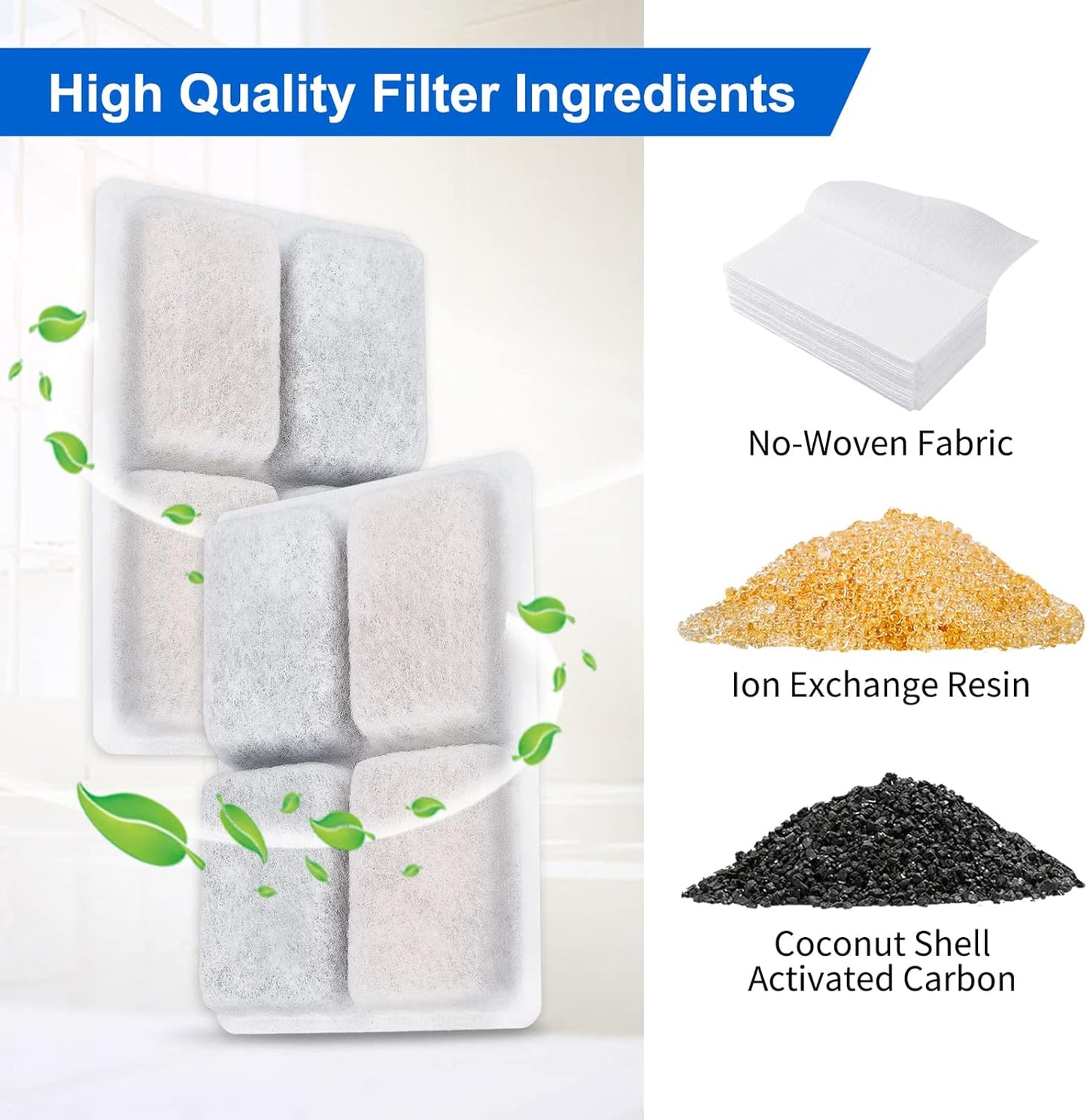 Cat Water Fountain Filter, 12 Pack Pet Water Fountain Filter Replacement with Coconut Activated Carbon Filter Compatible with furrybaby 64oz/2L Cat Water Fountain