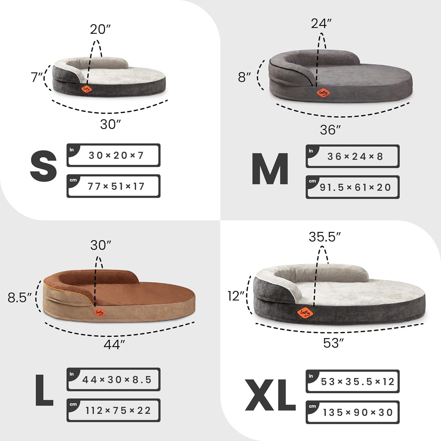 Laifug Memory Foam Oval Dog Bed (54x36x12Inches, Dark Gray), Orthopedic Dog Bed for Dogs with Durable Waterproof Liner & Removable Washable Cover & Nonskid Bottom