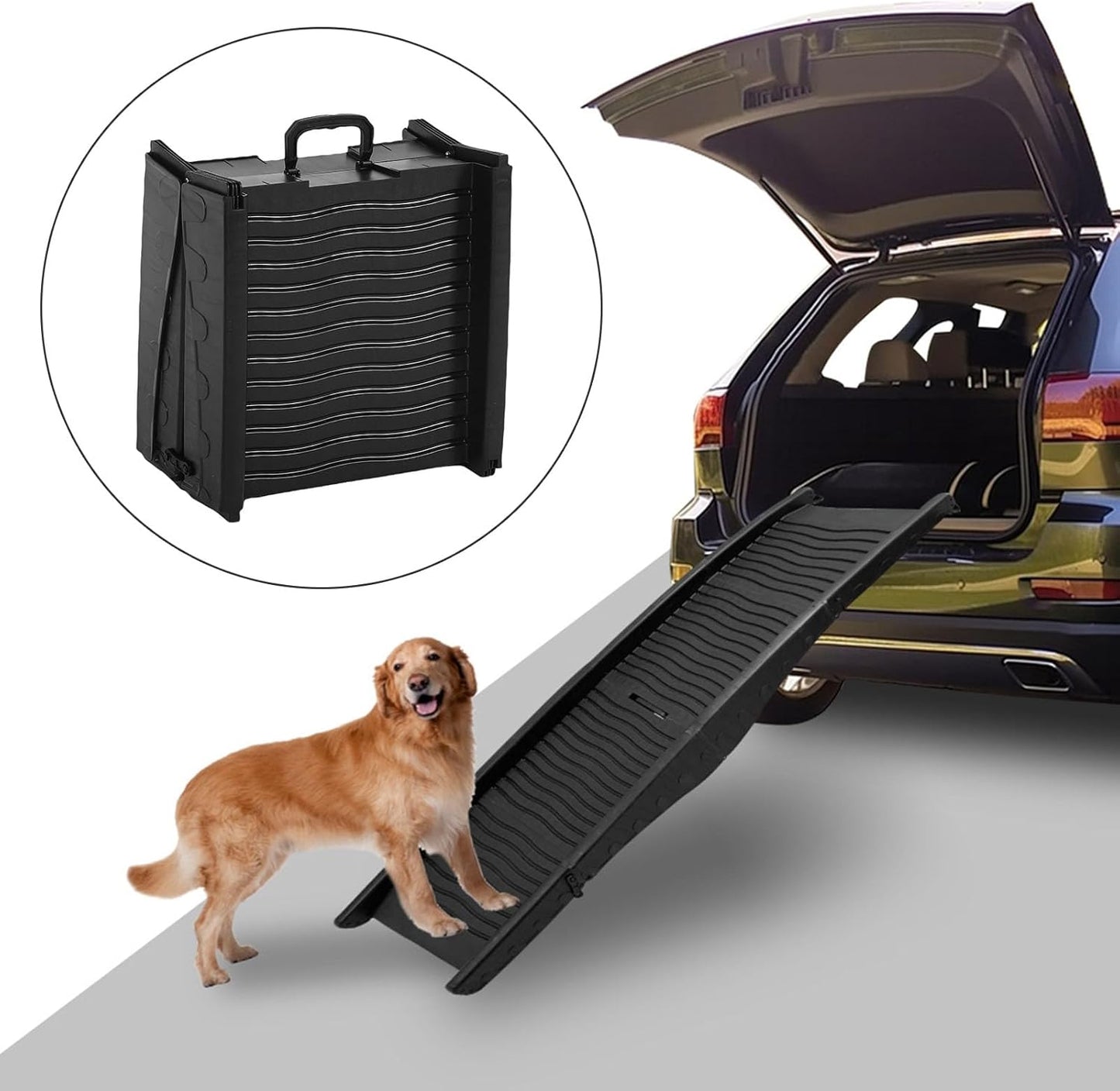 Luqeeg Foldable Dogs Ramp for Car, Anti Slip Outdoor Portable Pet Ramp Dogs Steps with Stable Design for Travel Car SUV Sedans Truck Pet Stairs, 59.44in x 15.35in