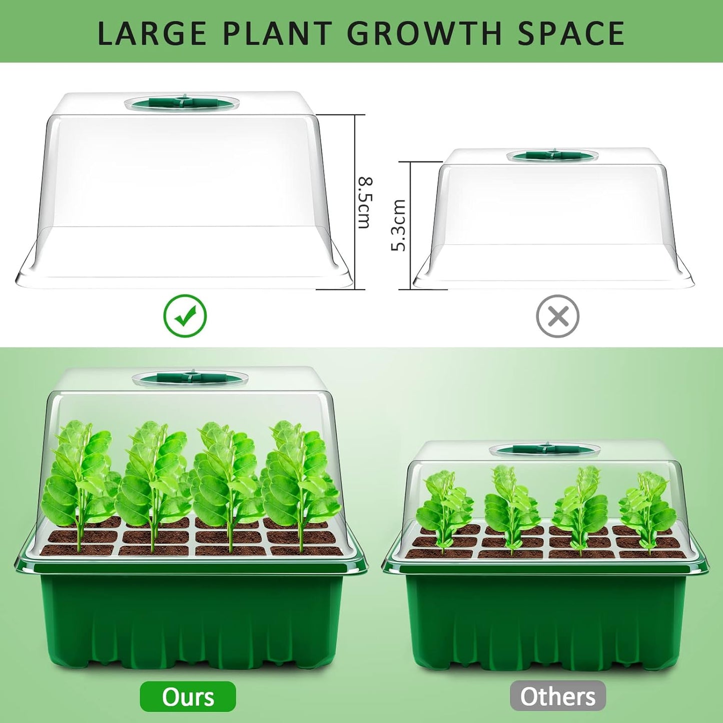 YAUNGEL Seed Starter Tray, 10 Pack 120 Cells Thicken Seed Starter Kit with Heightened Lids Humidity Dome Seedling Starter Trays for Indoor Gardening Plant, Green