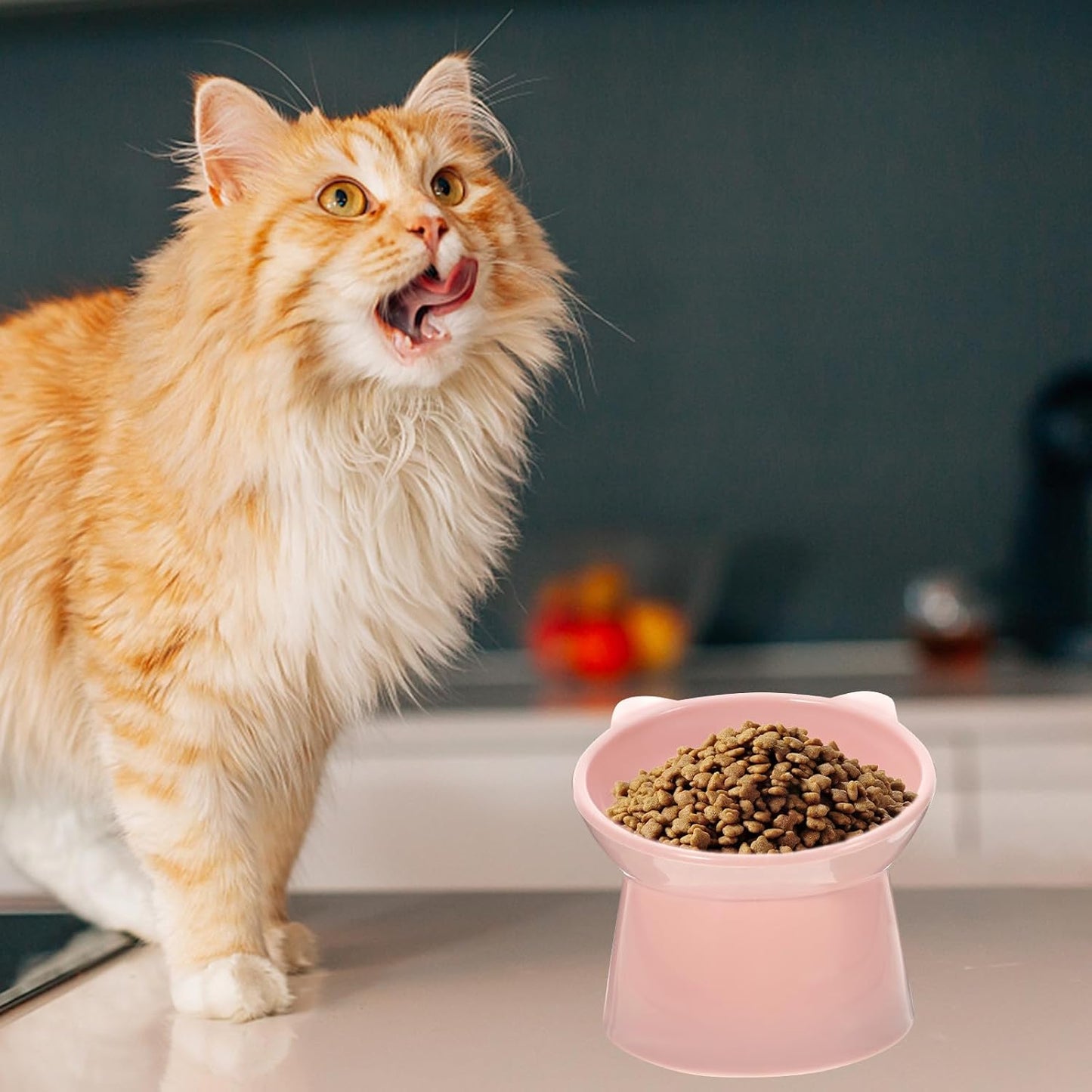 Milisten Elevated Pet Food Bowl with Neck Guard Raised Tilted Footed Feeder Cat Dog Slow Feeding Dish Pink for Small Pets