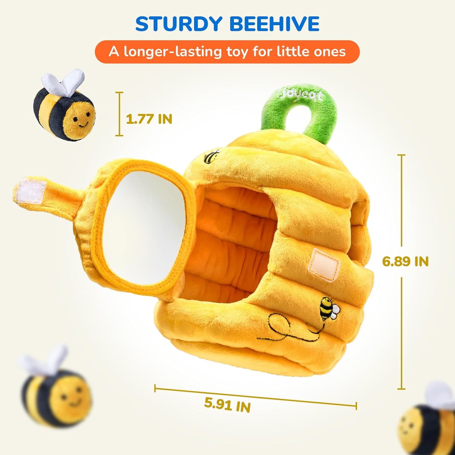JoyCat Baby Toys 6-12 Months - Soft Baby Beehive with 5 Sensory Bees - Rattle, Crinkle Paper, Squeaker, Mirror, Busy Montessori Soft Toys for Toddlers 0-3 Years Old - Baby Easter Basket Stuffers Gift