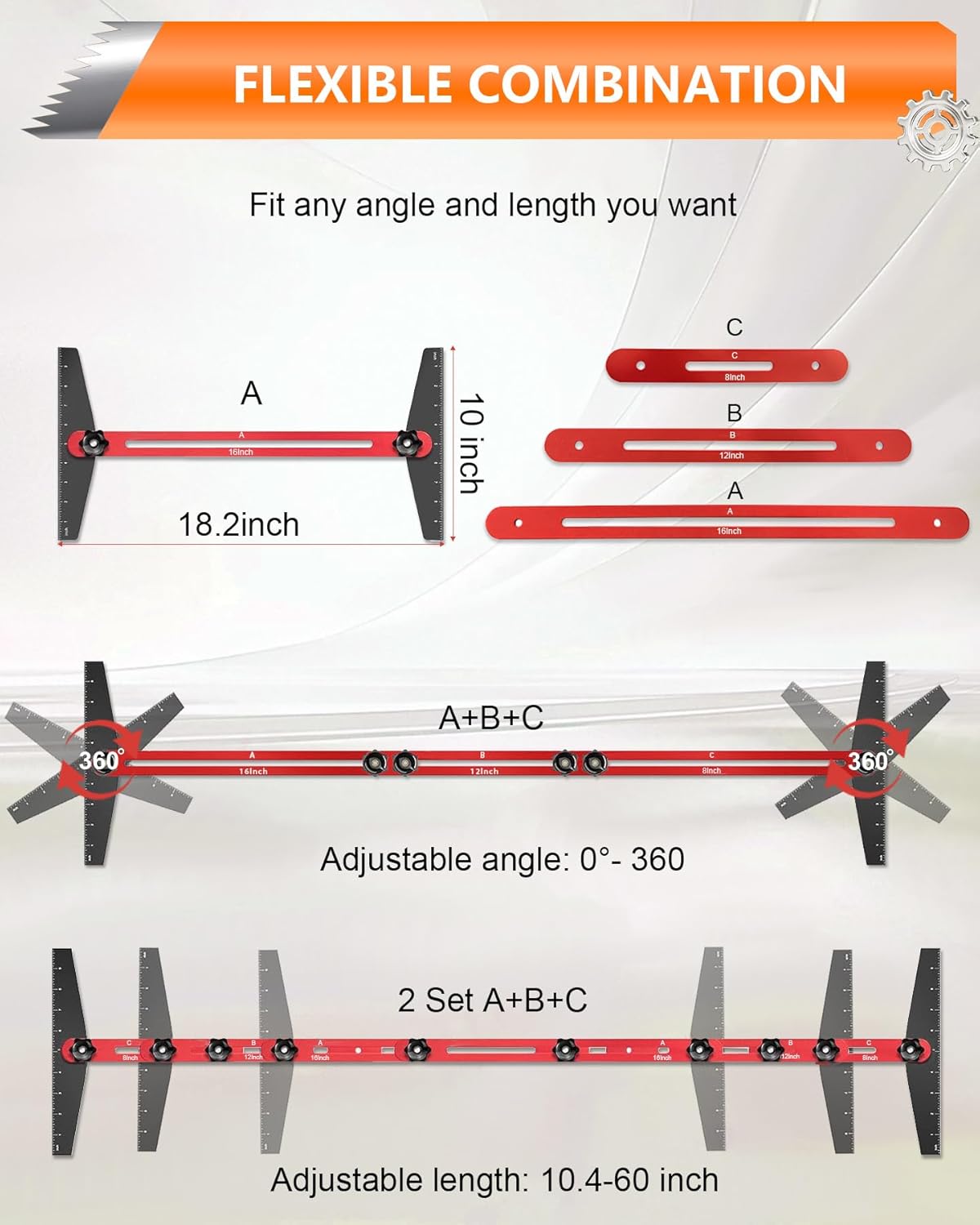 AXIUM Stair Tread Template Tool, Aluminum Alloy Stair Measuring Tool, Adjustable Length Stair Tread Tool, Stair Gauge Jig Woodworking Tool Compatible with Most Layout Projects for Home Wood Working