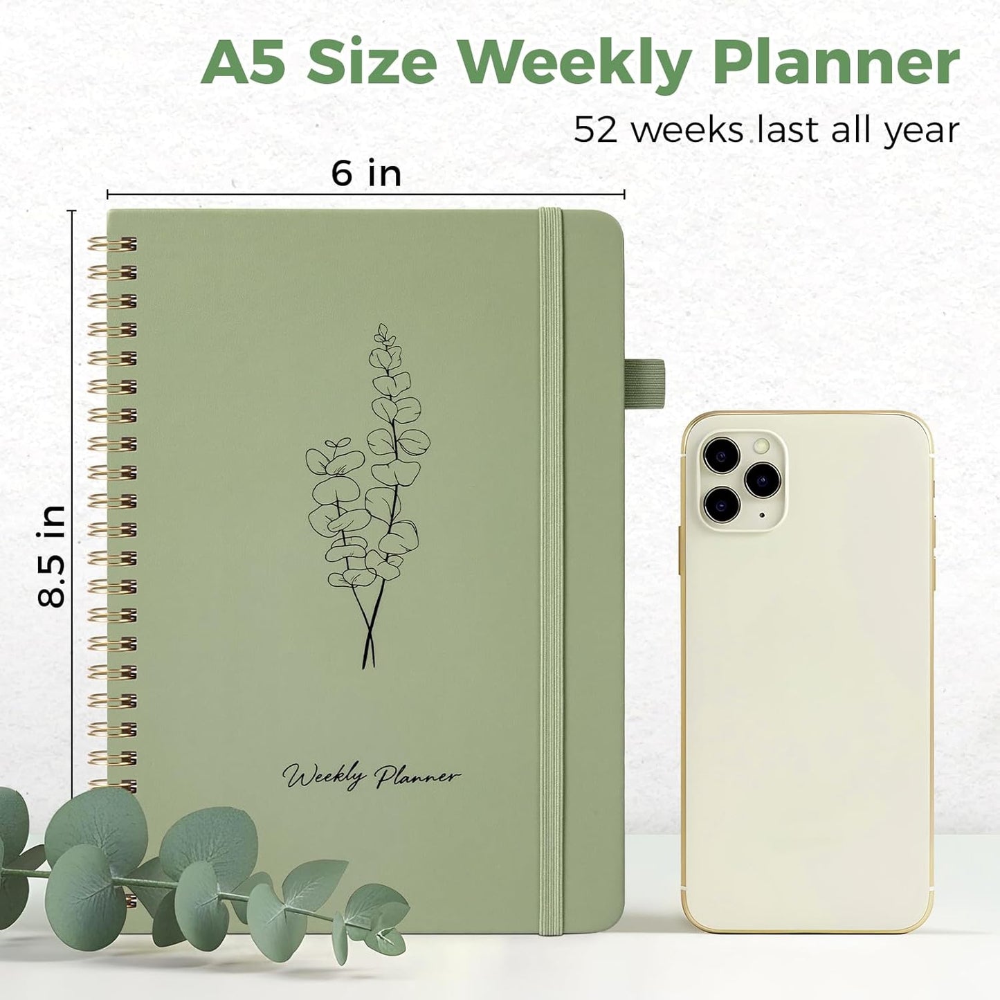 Oucaru Undated Weekly Planner, A5 To Do List Notebook with Goal & Habit Tracker Organizer, 52 Weekly Planner Notebook with Spiral Binding for Office Home School Supplies