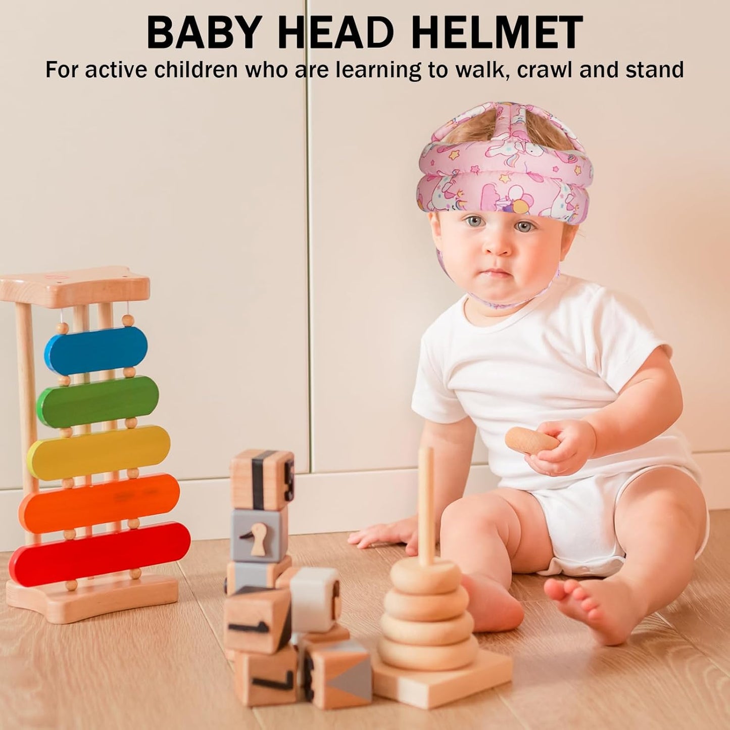 Baby Head Protector Baby Helmet for Crawling Walking, No Bumps Safety Head Adjustable Protective Cap for Walking, Playing (Unicorn)