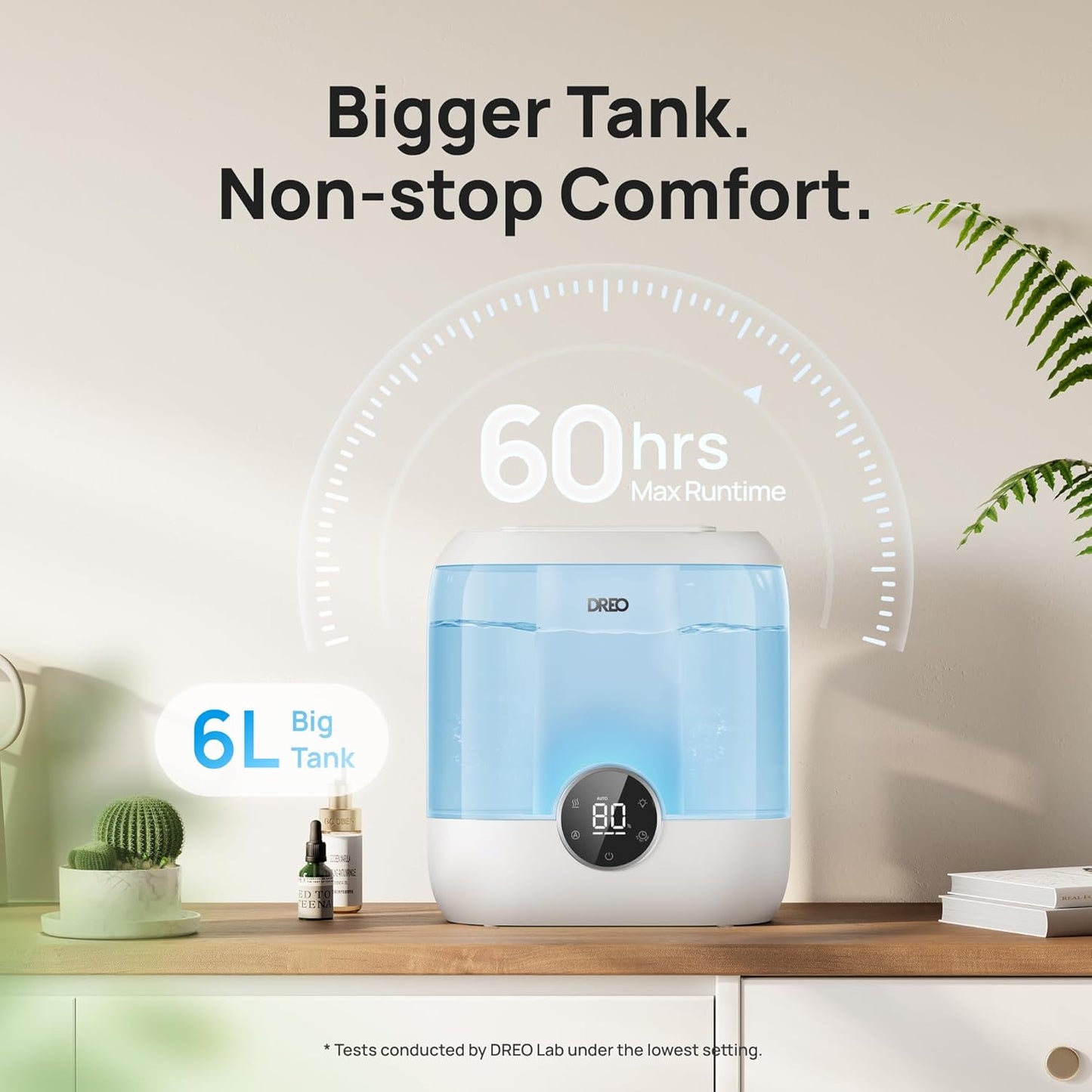 DREO Humidifiers for Bedroom, 6L Top Fill Supersized Cool Mist Humidifier for Large Room, 60 Hour Runtime, Quiet Ultrasonic Humidifiers for Plants, Baby, Indoor, Home, Night Light, Blue