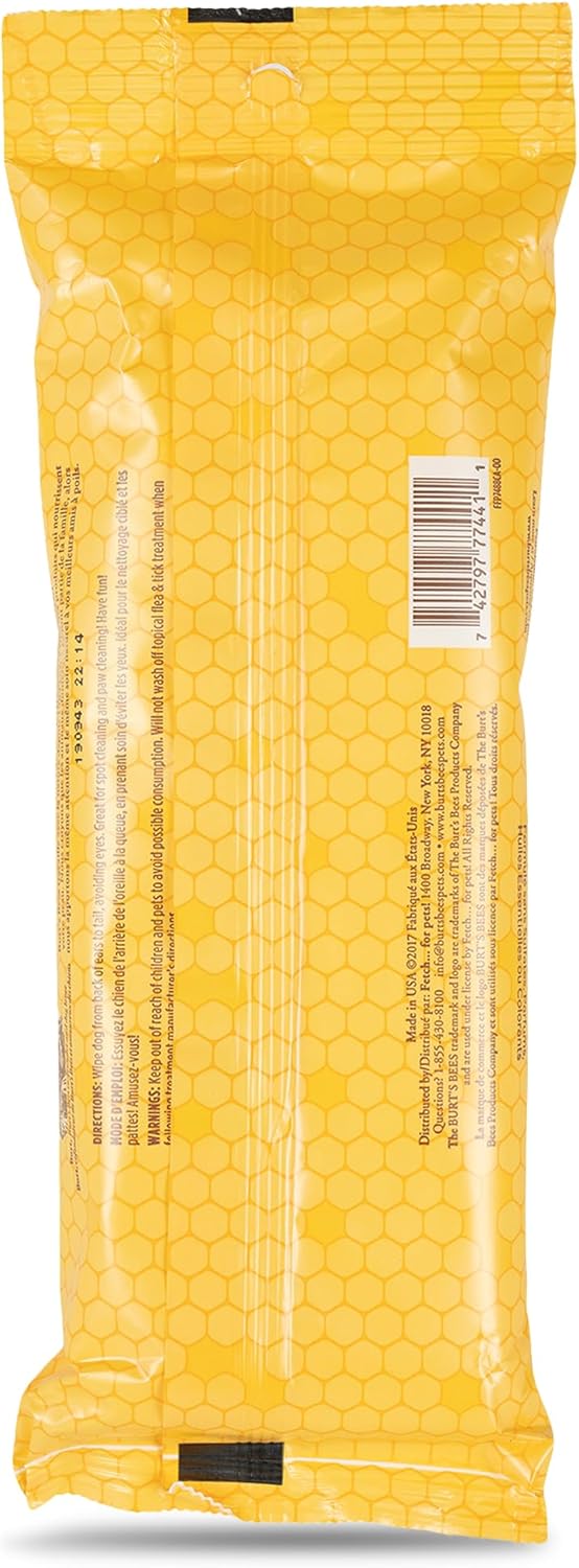 Burt's Bees for Pets Honey Multipurpose Dog Grooming Wipes, Gentle Hypoallergenic Spot Cleaning Sheets, pH Balanced Natural Origin Formula for Paws, Face and Butt, 50 Count - 3 Pack