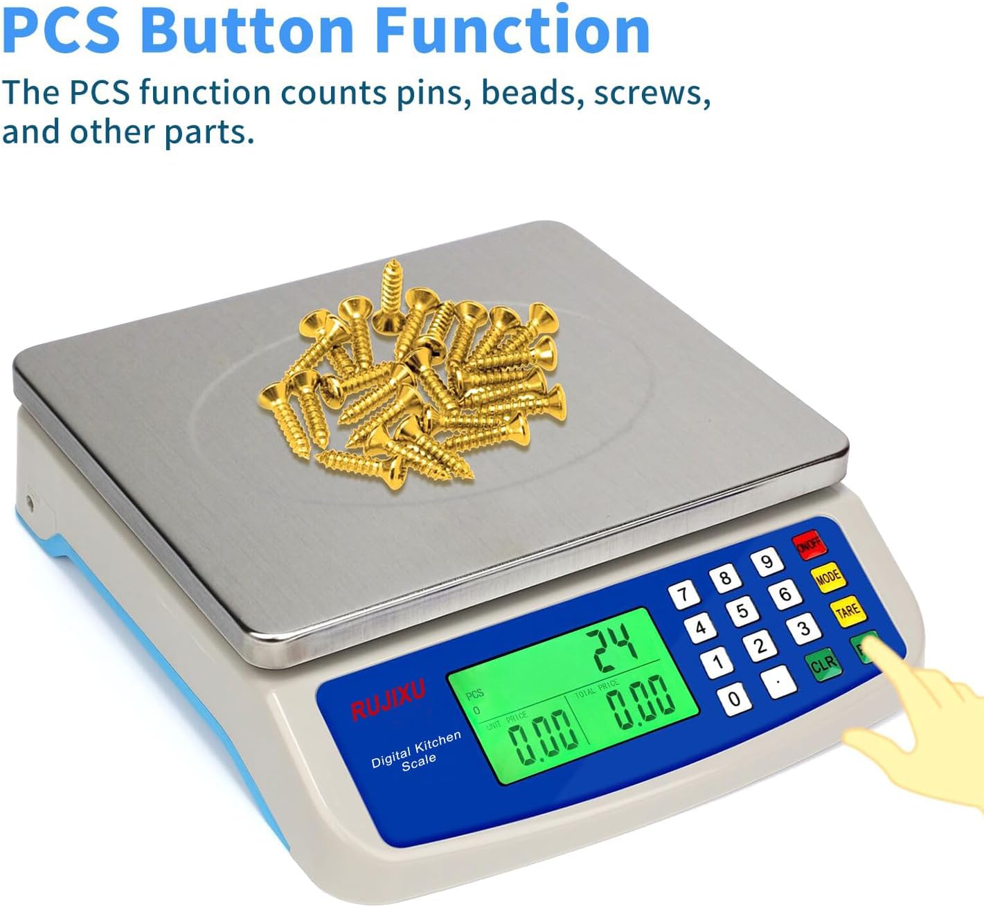 Large Digital Kitchen Scale 30KG Commercial Food Scale 66LB for Baking Bread Meat Stainless Steel Price Computing Scale LCD Display,Prep Counting Scale for Parts and Coins Adapter Included