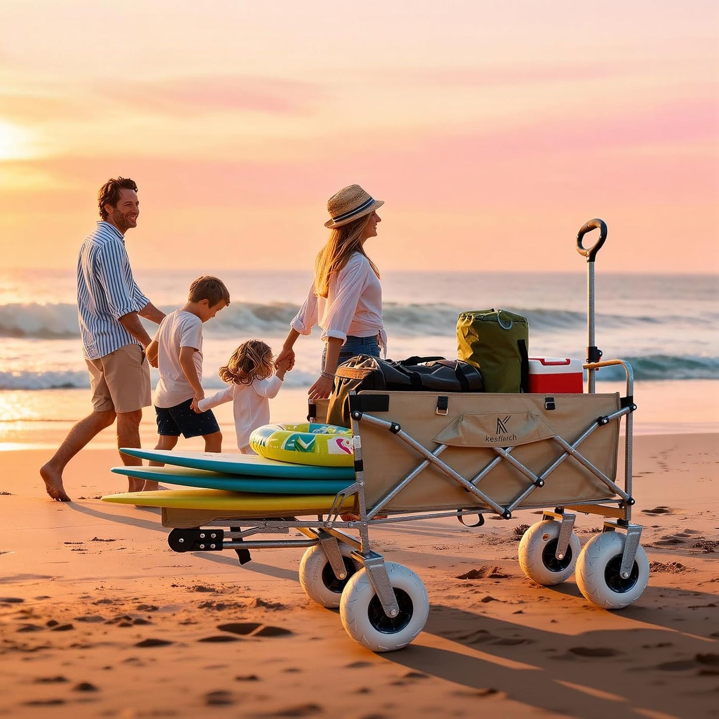 Beach Wagon with Big Wheels for Sand – 10" Balloon Tires & 450lb Heavy Duty Foldable Cart | Removable All-Terrain Design for Camping, Garden, Beach & Groceries