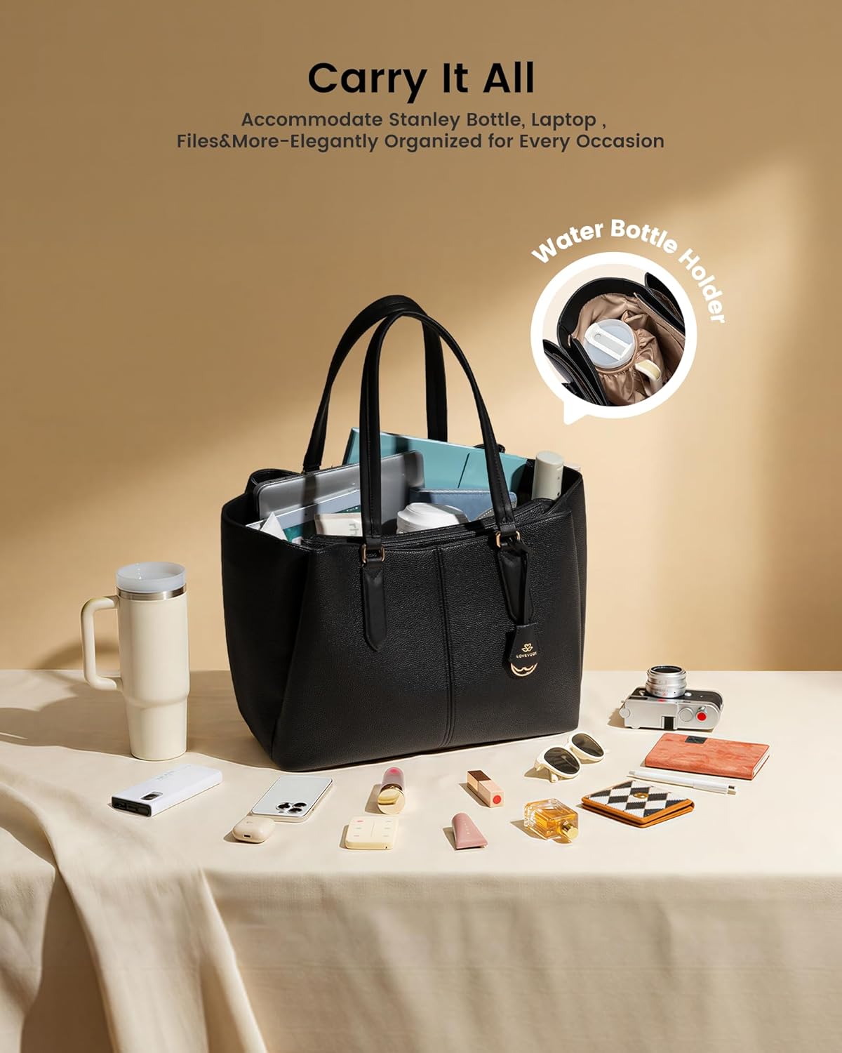 LOVEVOOK Laptop Tote Bag for Women 15.6 In Work Bags with Triple Compartments Large Faux Leather Computer Office Briefcase