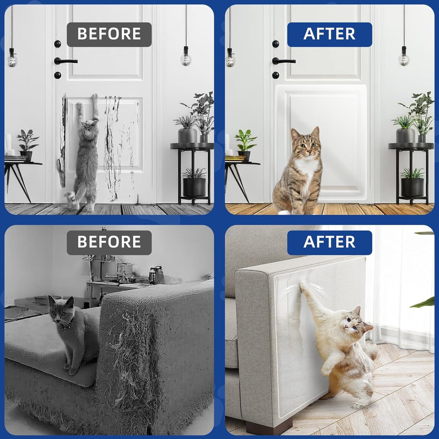 TOOSOFt Anti Cat Scratch Furniture Protector Clear Thicken Vinyl 196.9"x16.5" Couch Protector from Cat Claws - Single Sided Sticky Flexible Dog Tape for Furniture, for Couch Corner Door Walls Bed