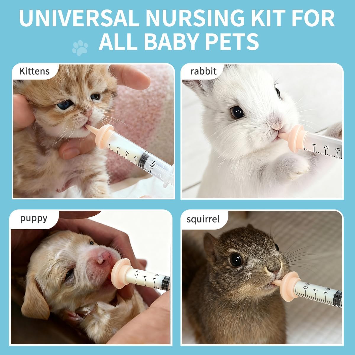 Pet Nursing Kit – Kitten Bottle Feeding Set with Nipples, Syringes, and Formula Dispenser for Newborn Puppies, Kittens, Baby Squirrels, and Other Small Animals