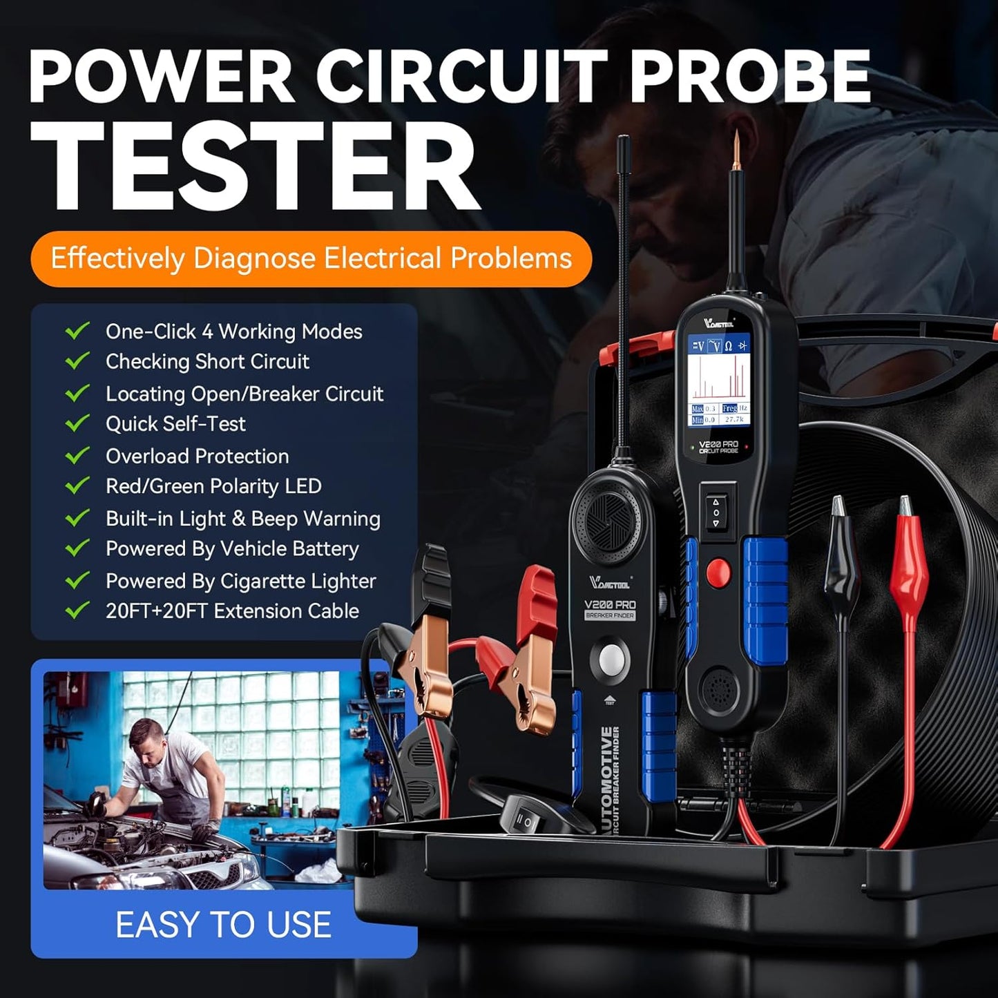 VDIAGTOOL V200 Pro Automotive Circuit Tester, Power Circuit Probe Tester Breaker Finder Tool, 12/24V Electrical Open Short Circuit Finder, Wire Tracer, AC/DC Trailer Relay Fuse Test for 99% Cars