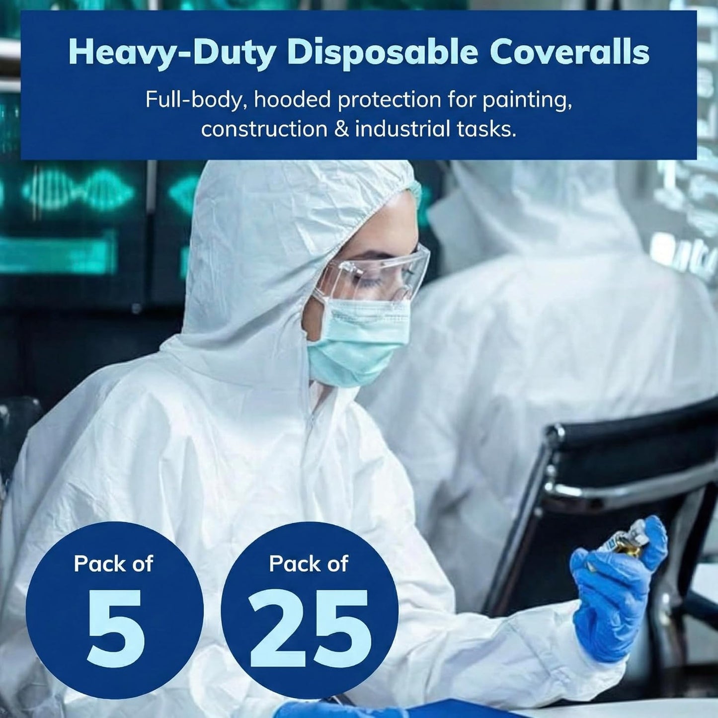 PENTAGON SAFETY EQUIPMENT Disposable Overalls, Full-Coverage Hazmat Suit with Hood, White Coveralls for Work & DIY Men/Women.