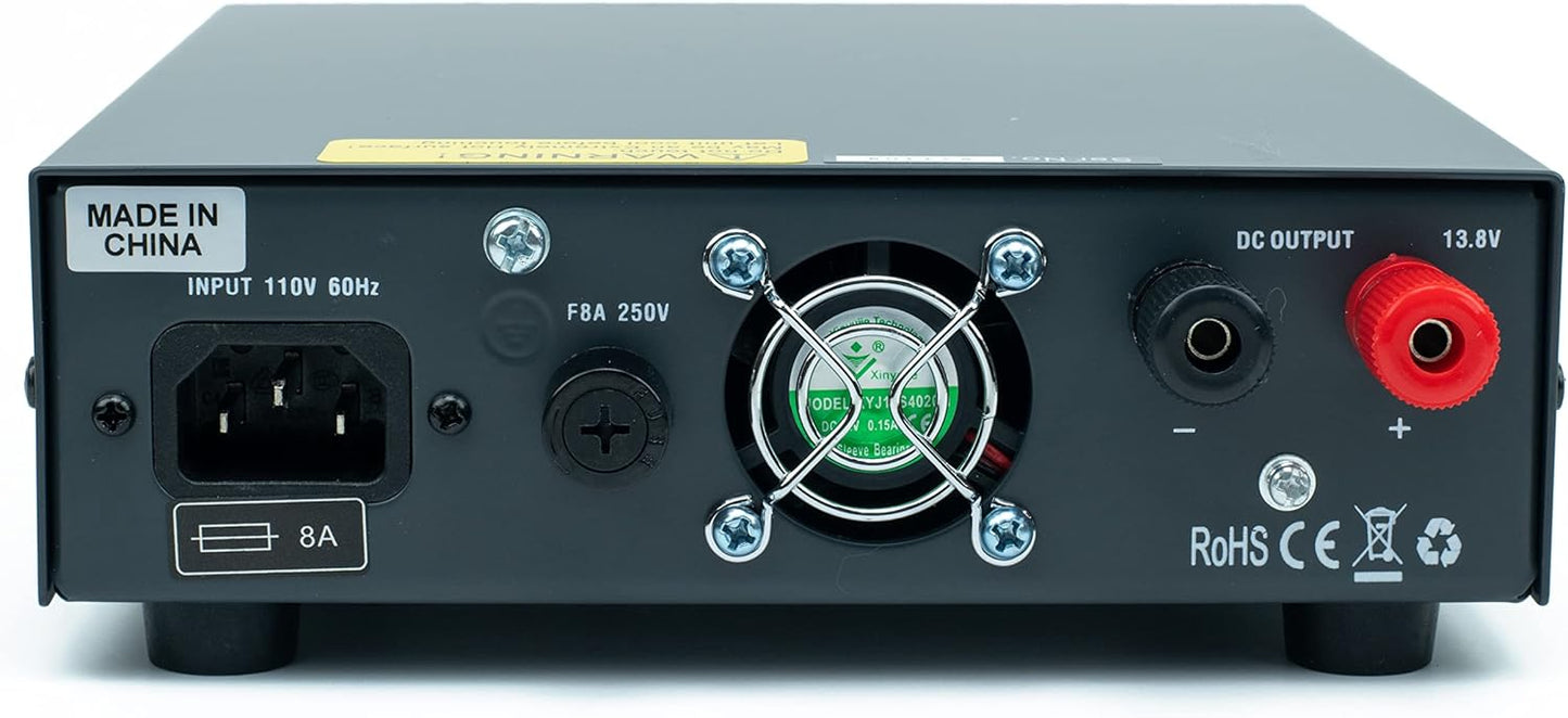 BTECH RPS-30M 30 Amp Compact Regulated Bench Power Supply - 13.8V AC-to-DC Converter with Screw Terminals & Cigarette Plug Output