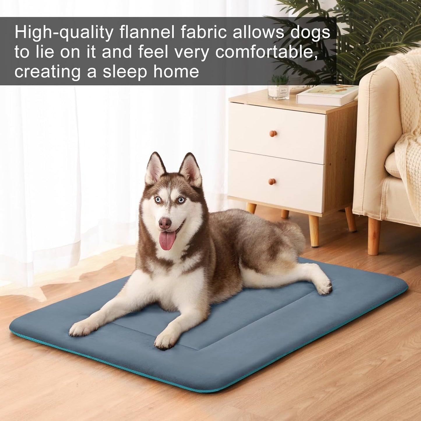 Magic Dog Dog Bed Soft Dog Crate Pad Mat for Medium/Large Dogs, 36-Inch Washable Comfy Kennel Pad with Anti Slip Bottom Pet Sleeping Beds, Blue Grey