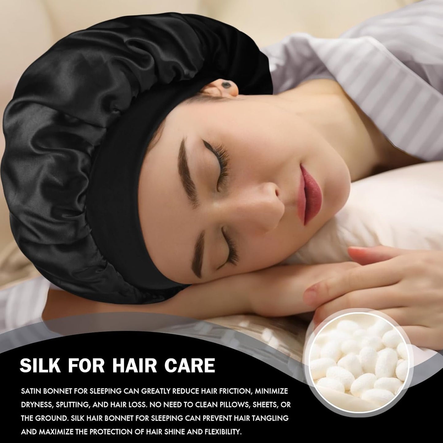 Satin Silk Bonnet for Sleeping, Double Layer Silk Sleep Cap for Men & Women, Soft Satin Lined Bonnet for Curly Hair