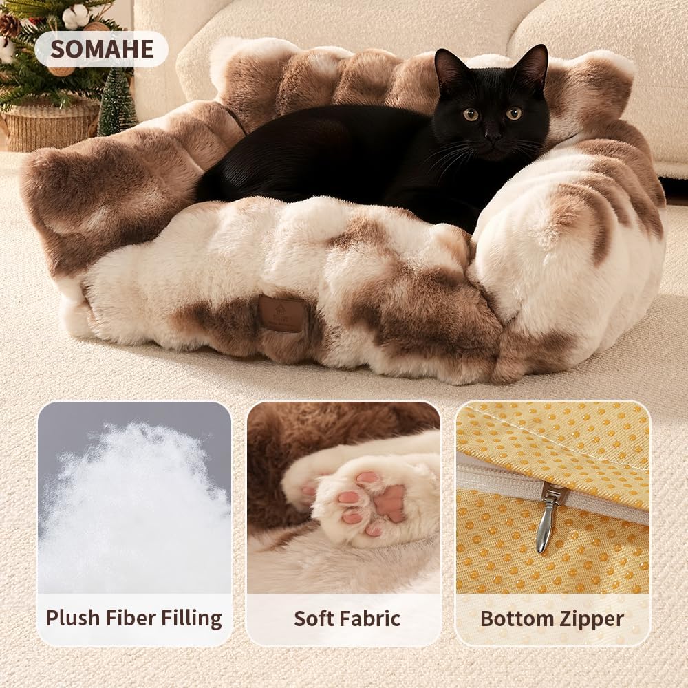 Cat Bed for Indoor Cats Dog Couch Cat Couch Bed Washable Dog Beds for Small Dogs & Cats with Removable Cover, Fluffy Pets Couch with Non-Slip Bottom 24"X18"X10"Coffee