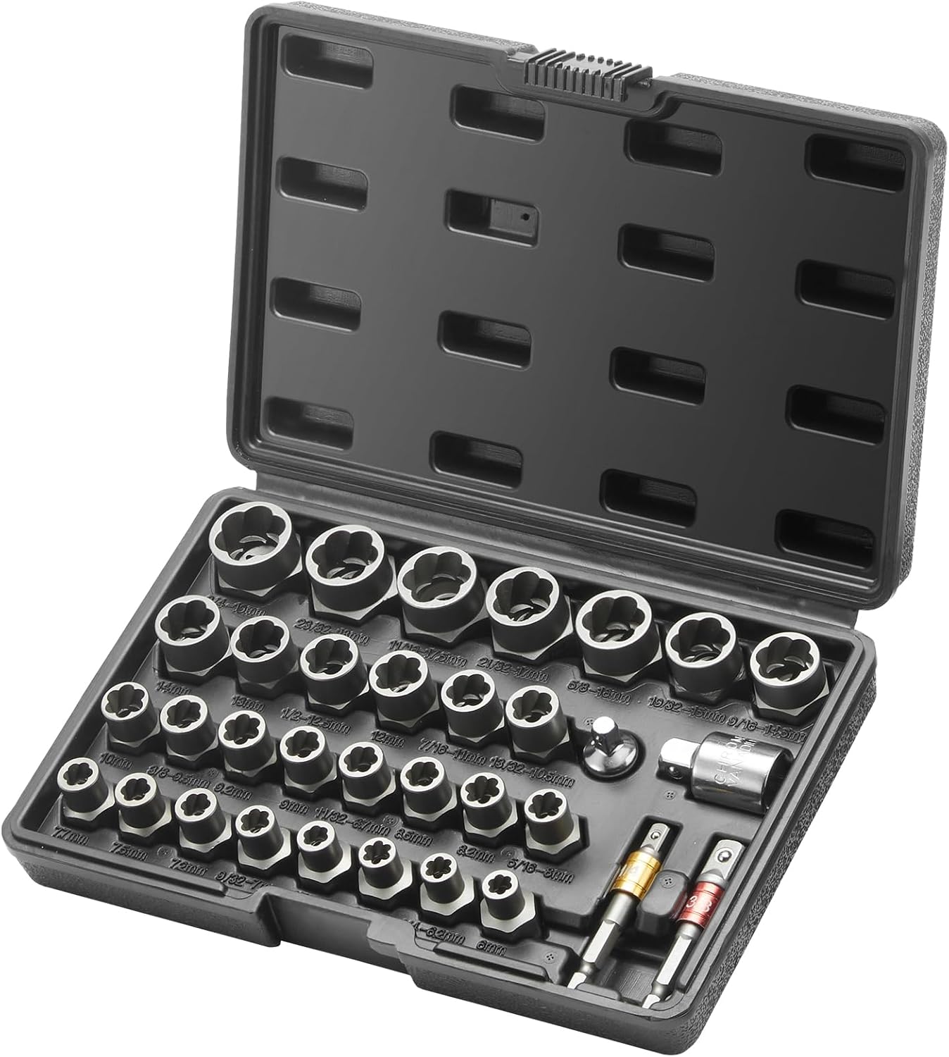VEVOR Bolt Extractor Set, 33-Piece Bolt and Nut Remover Set, 6mm to 10mm, 13/32" to 3/4", CR-MO Steel Extraction Socket Set with Storage Case, for Removing Damaged Rusted Bolts, Nuts and Screws