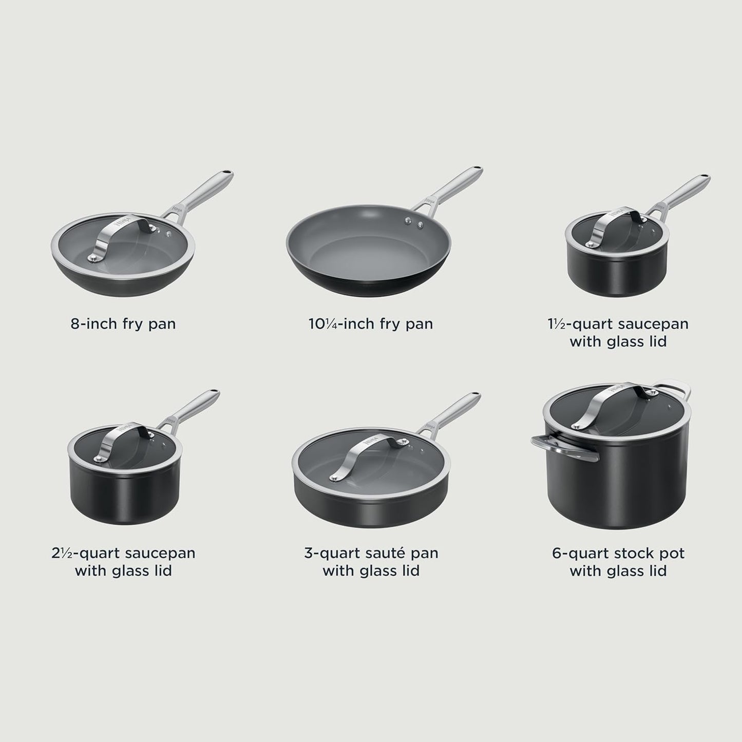 Ninja Ceramic Pro 11-Piece Cookware Set, Non-Stick Pots & Pans Set with Glass Lids, Nontoxic, PTFE Free, Ceramic Coated, Oven Safe, All Stovetops & Induction Compatible, Black, CW39011BK