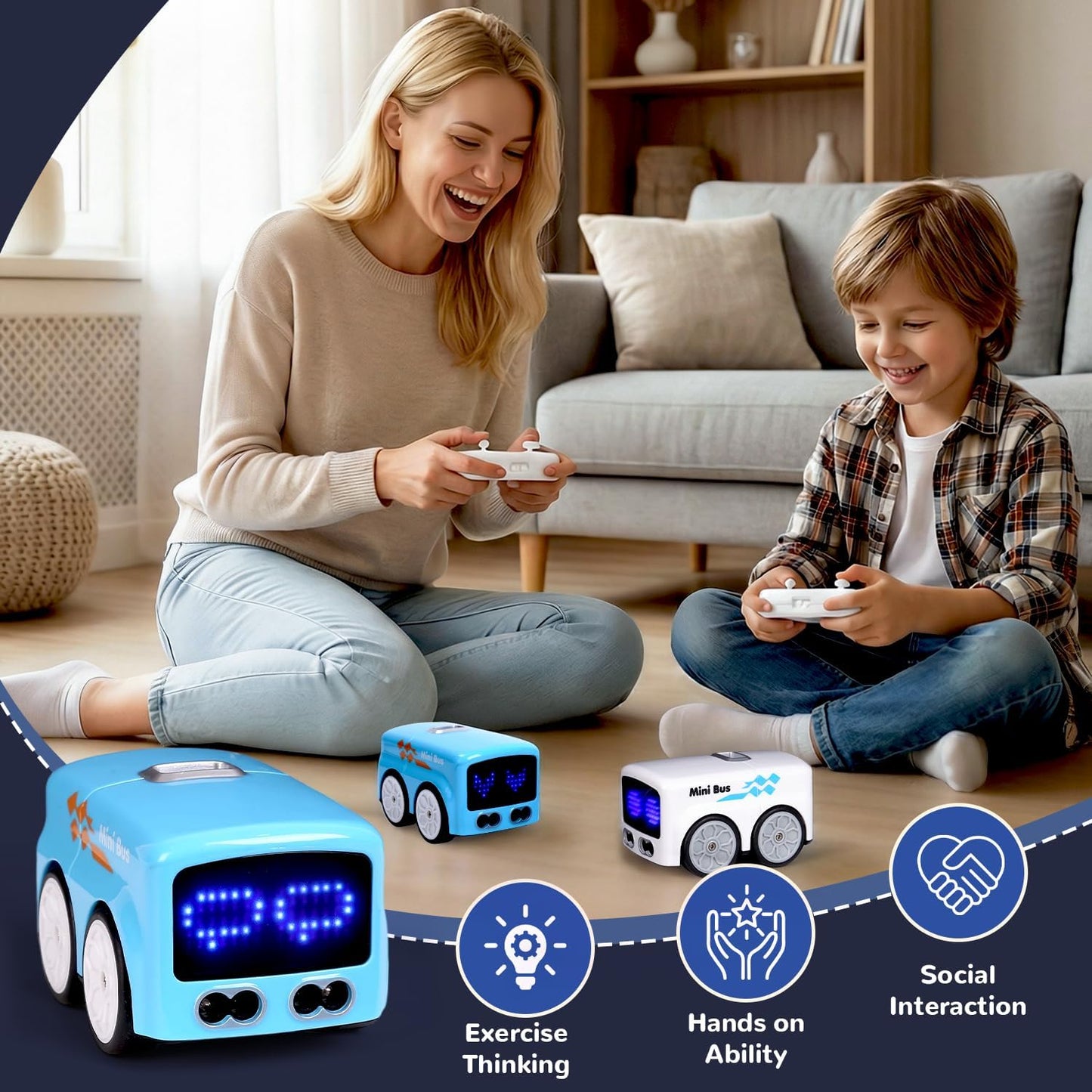 Magic Mini RC Bus, 2.4 GHZ Inductive Car that Follows Drawn Line, Interactive Magic Mini Bus with Gestures Follow & Escape Modes, Idea Present for 6+ Kids Boys Girls and Adults (Blue)